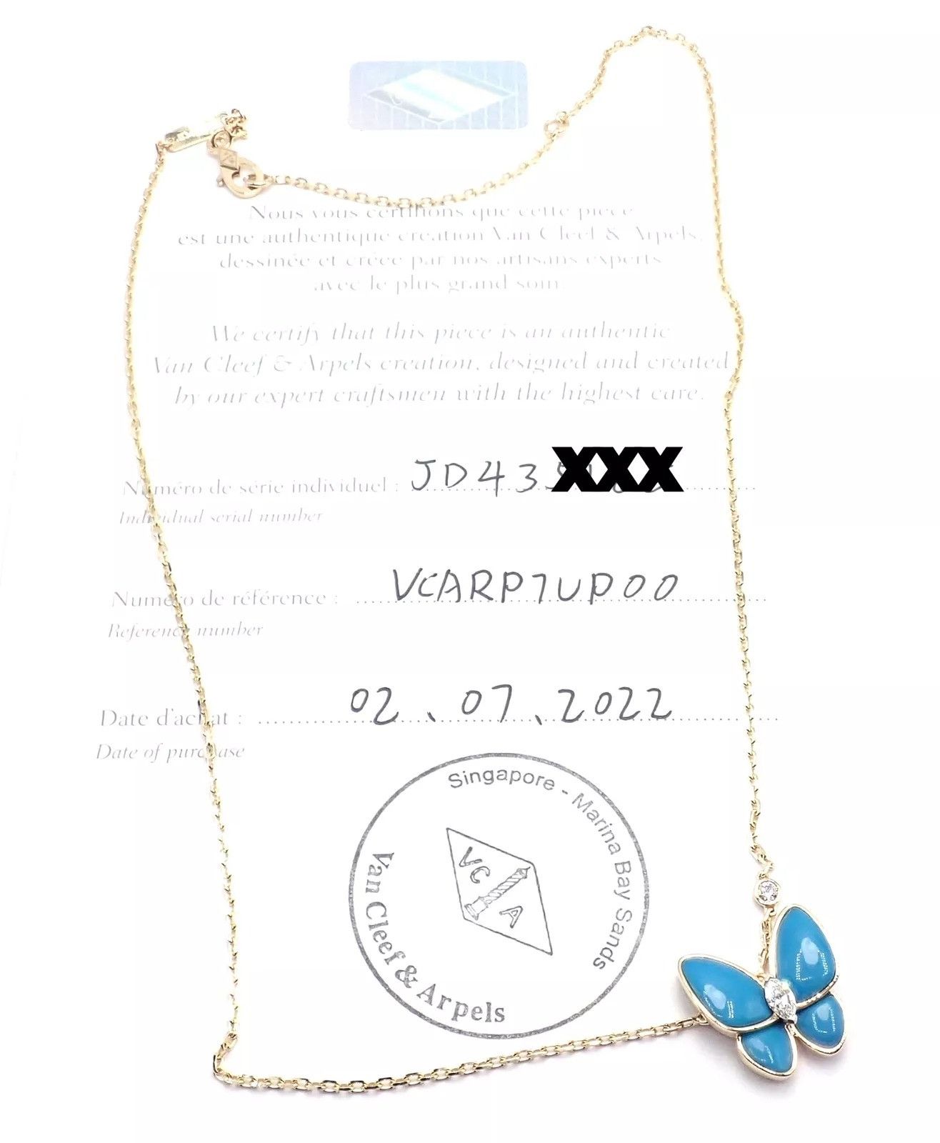 Van Cleef & Arpels 18k Gold Diamond Turquoise Butterfly Pendant Necklace Cert Size ONE SIZE - 10 Thumbnail