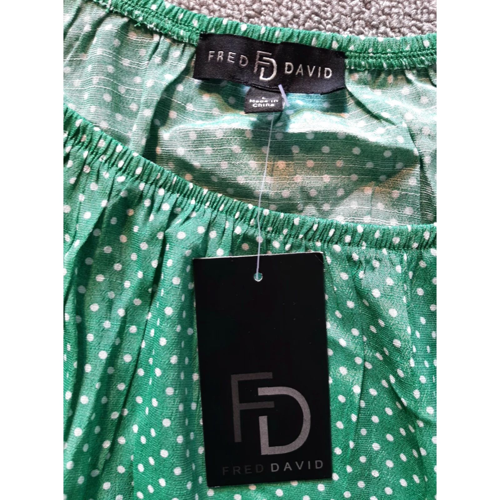 FRED Fred David Women Shirt Polka Dot Green White 3/4 Sleeve Stretch Collar L Large Casual Modern Vintage: No (adjusted title) Size L / US 10 / IT 46 - 2 Thumbnail