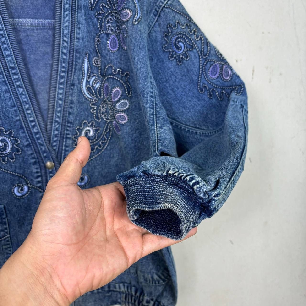 Other Vintage 80s Embroidered Acid Wash Denim Jacket Size US L / EU 52-54 / 3 - 5 Thumbnail