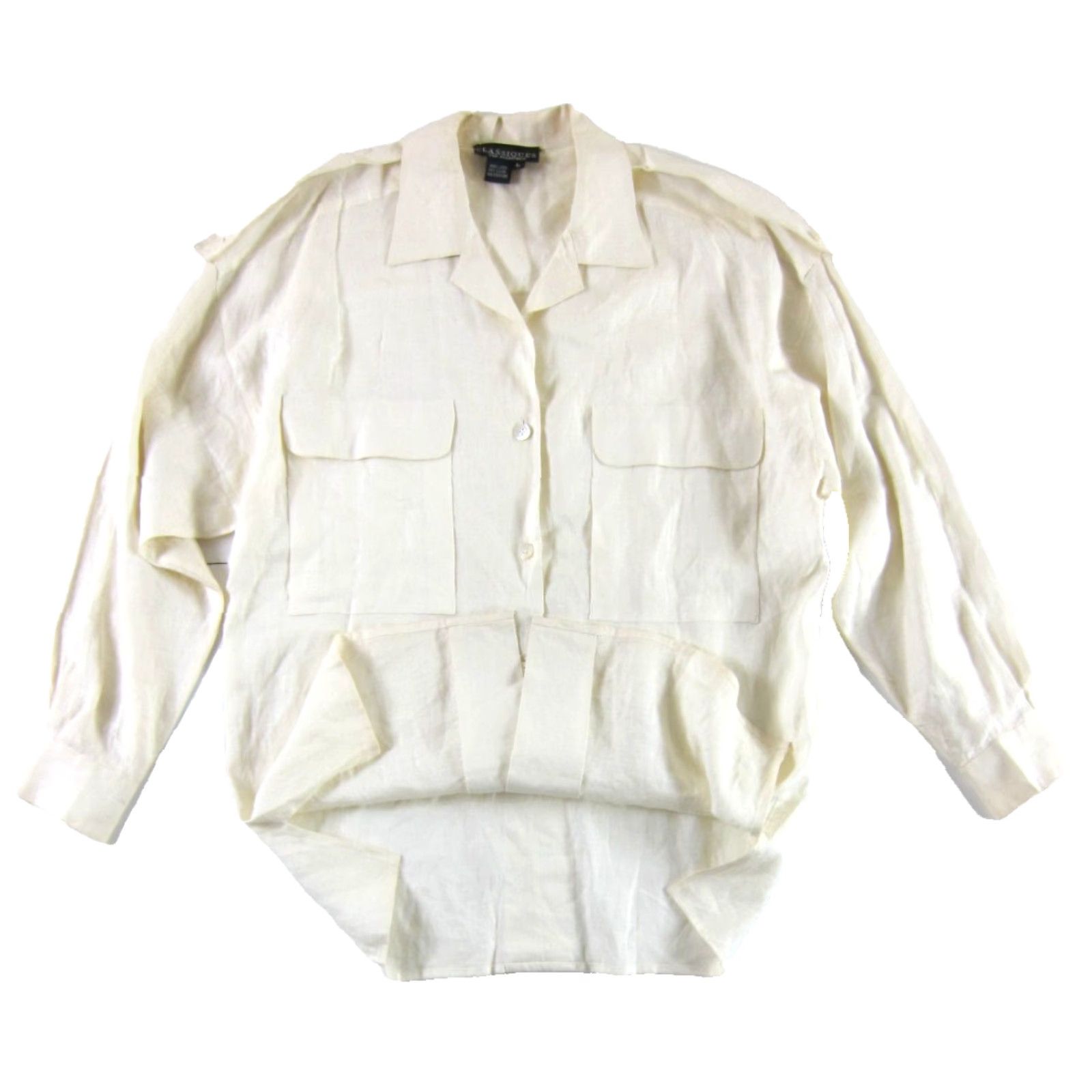 Nordstrom VINTAGE Classiques For Nordstrom Blouse Shirt Women L-XL Ivory Linen Button Down Long Sleeve Size L / US 10 / IT 46 - 5 Thumbnail