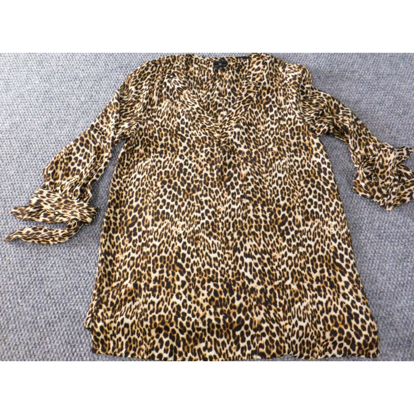 Worthington Worthington Womens Blouse S Brown Animal Print Pullover Top 3/4 Sleeve Casual Button Collared Polyester Rayon Regular Ladies Mens? Size S / US 4 / IT 40 - 2 Thumbnail