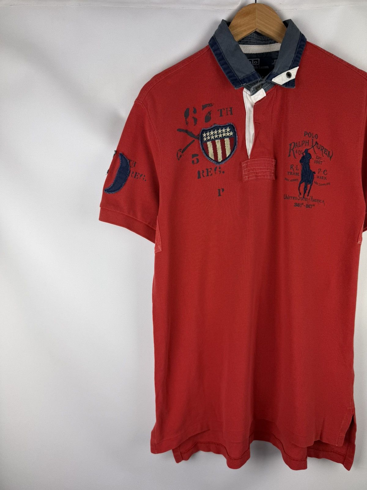 Polo Ralph Lauren Polo By Ralph Lauren Vintage Men USA Flag Logo Polo T Shirt Size US L / EU 52-54 / 3 - 2 Thumbnail