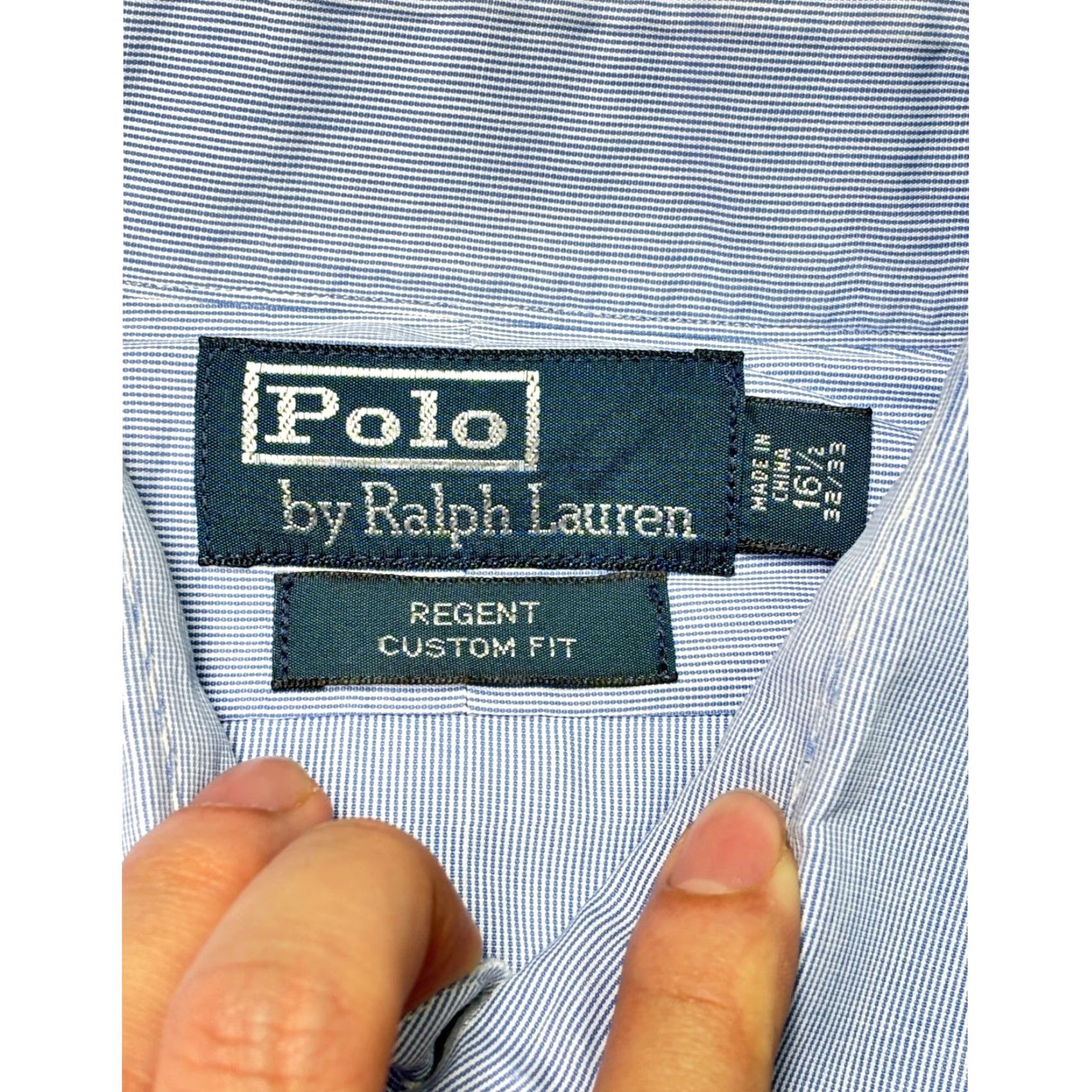 Polo Ralph Lauren Polo Ralph Lauren Dress Shirt Men 16.5 32/33 Custom Fit Pinstripe Blue Button-Up Non-Iron Long Sleeve 100% Cotton Reg Men Versatile Workwear Casual Size 46R - 4 Thumbnail