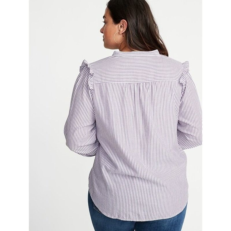 Old Navy OLD NAVY Striped Ruffle Shoulder Shirt Purple Womens Small Size S / US 4 / IT 40 - 8 Thumbnail
