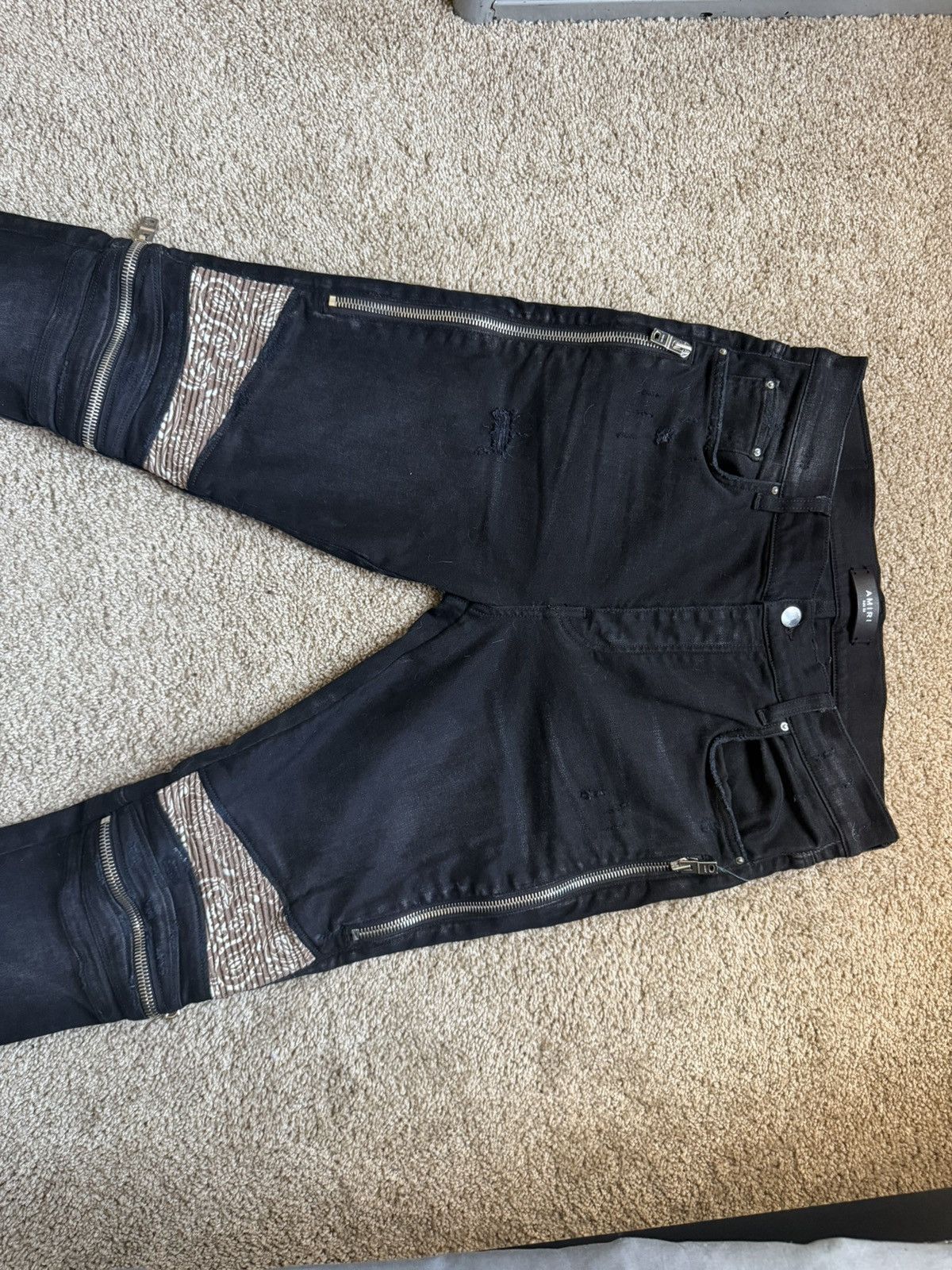Amiri AMIRI MX2 Brown Bandana Jeans in Antique Black, size 33 Size US 33 - 5 Thumbnail