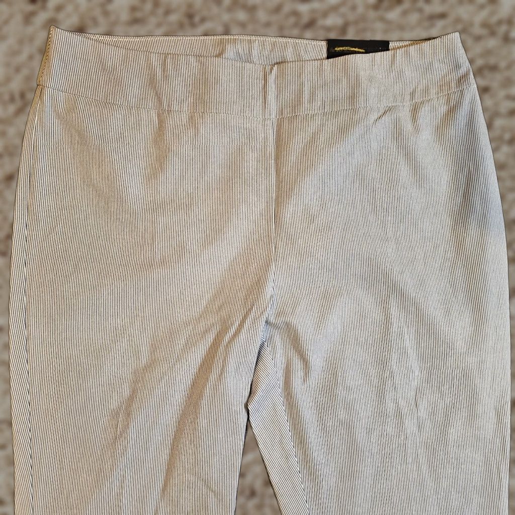 Vintage Chico's Pants Womens 14 Gray Striped Bridgitte Cropped Slimming Capri Stretch Shirt? Size 36" / US 14 / IT 50 - 1 Thumbnail