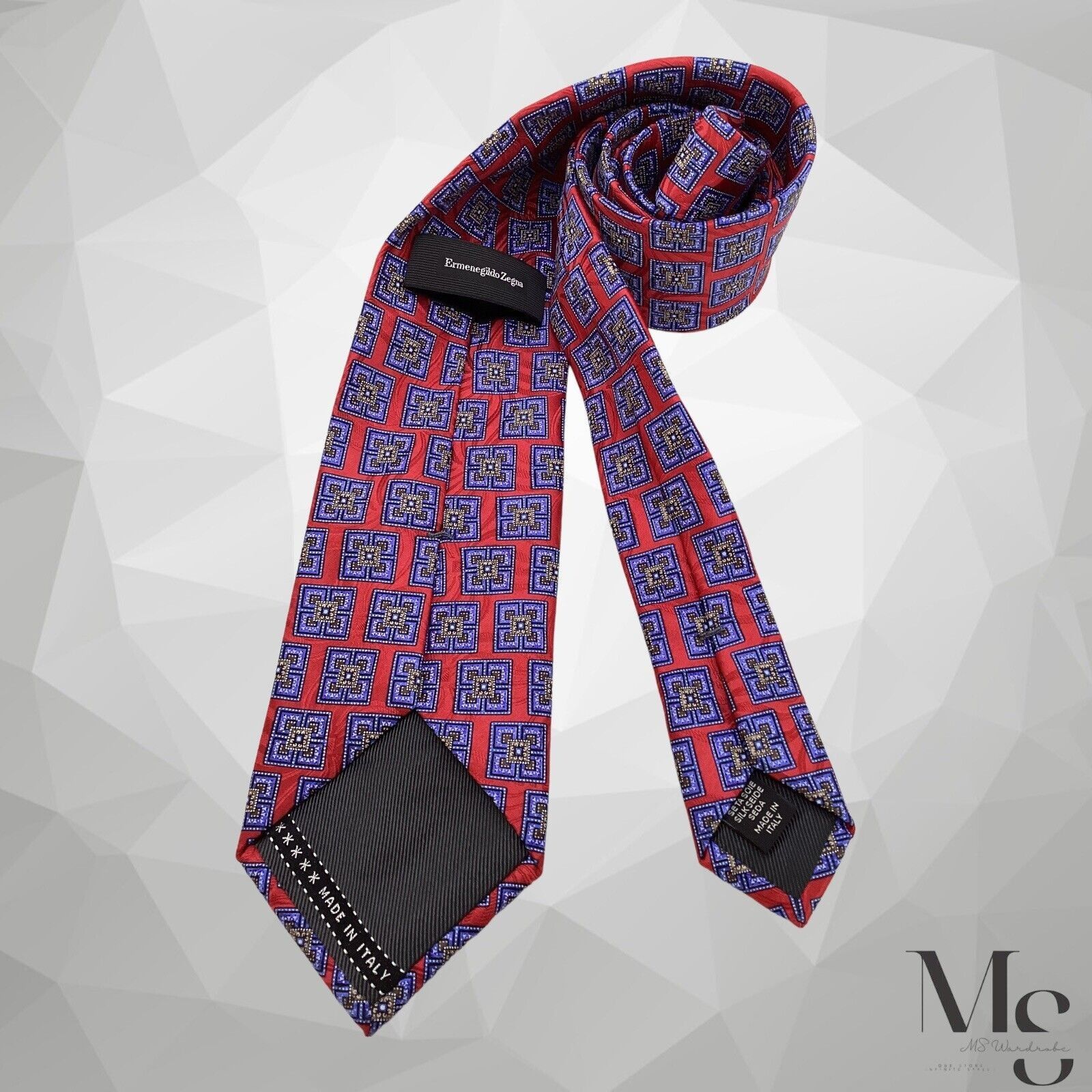Ermenegildo Zegna ERMENEGILDO ZEGNA Black Tag Red Blue Medallion Silk Tie Ital Size ONE SIZE - 2 Thumbnail