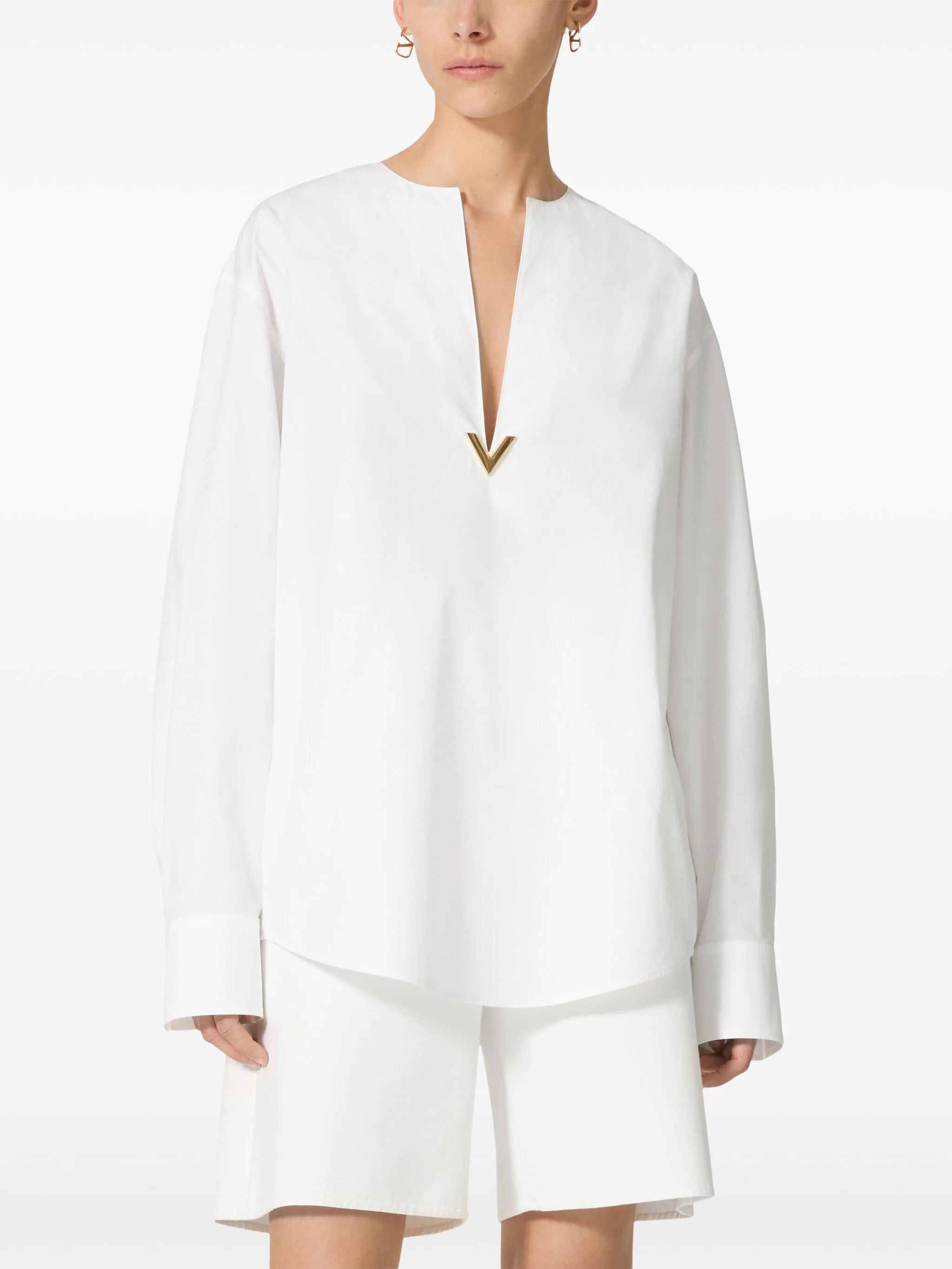Valentino o1s22i1n0924 Boxy Poplin Blouse in White Size XS / US 0-2 / IT 36-38 - 1 Thumbnail