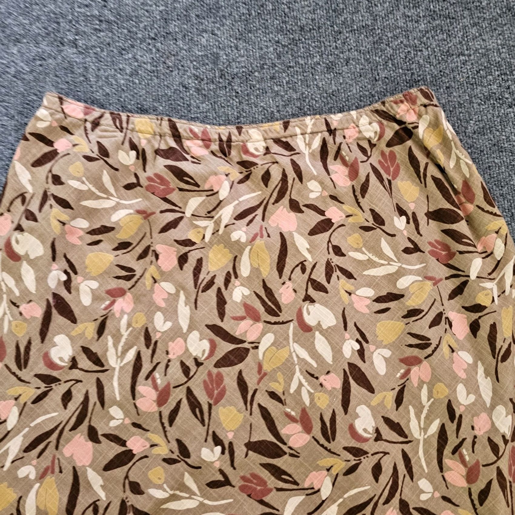 J. Jill J Jill Skirt Women Large Brown Beige Floral A-Line Lined Side Zip Career Size 36" / US 14 / IT 50 - 2 Thumbnail
