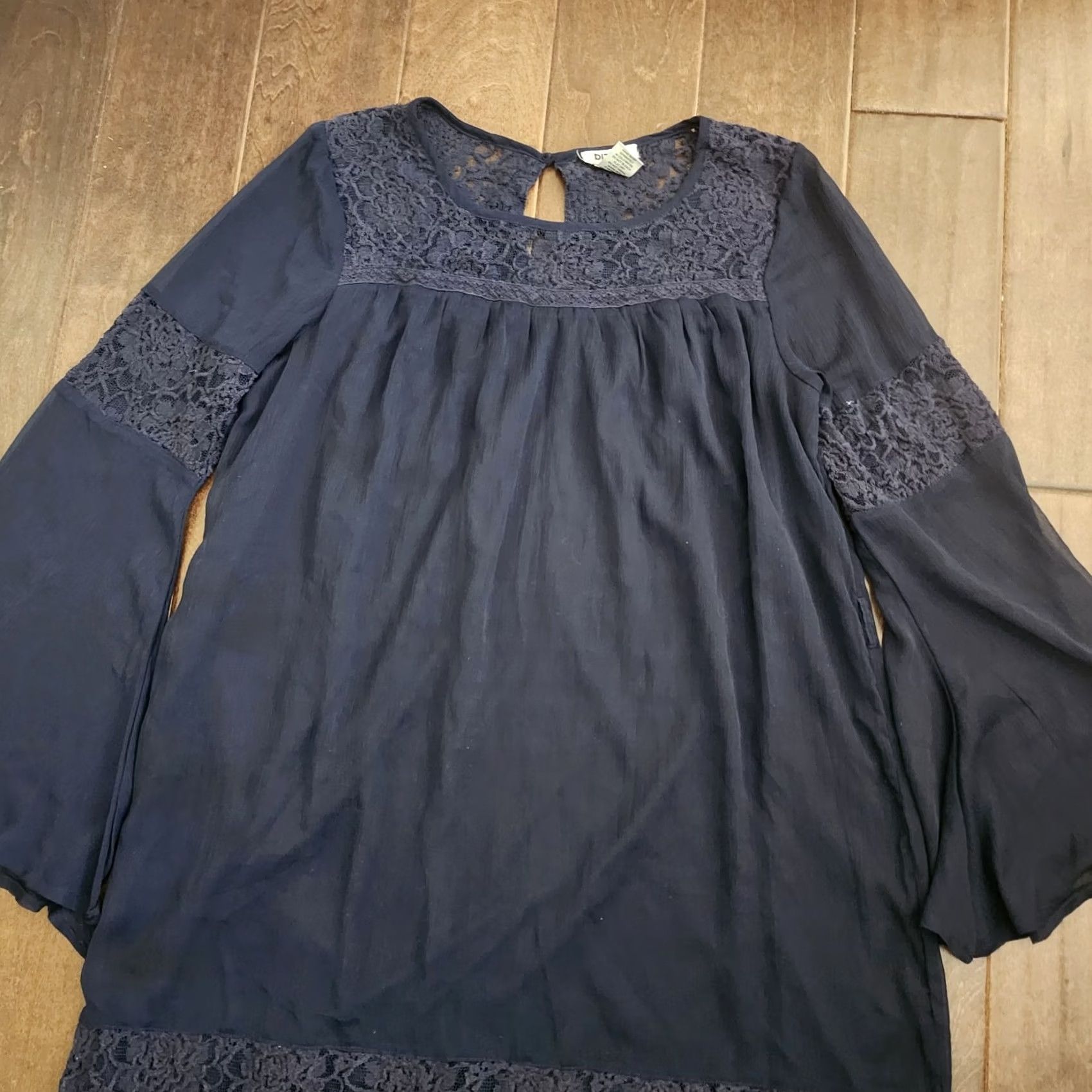 Bell Dizzire Dress Womens Large Black Lace Chiffon Bell Sleeve Grunge A-Line Knee Length Size L / US 10 / IT 46 - 7 Thumbnail