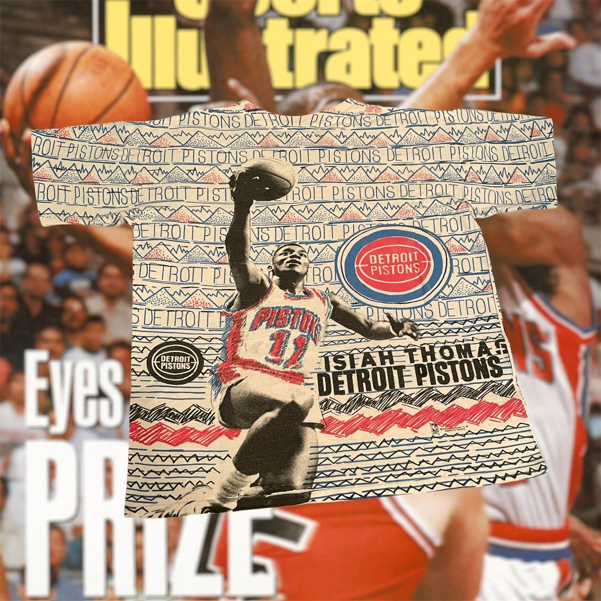 NBA × Vintage Vintage 1990 NBA Isiah Thomas Detroit Pistons Basketball Tee Size US M / EU 48-50 / 2 - 2 Thumbnail