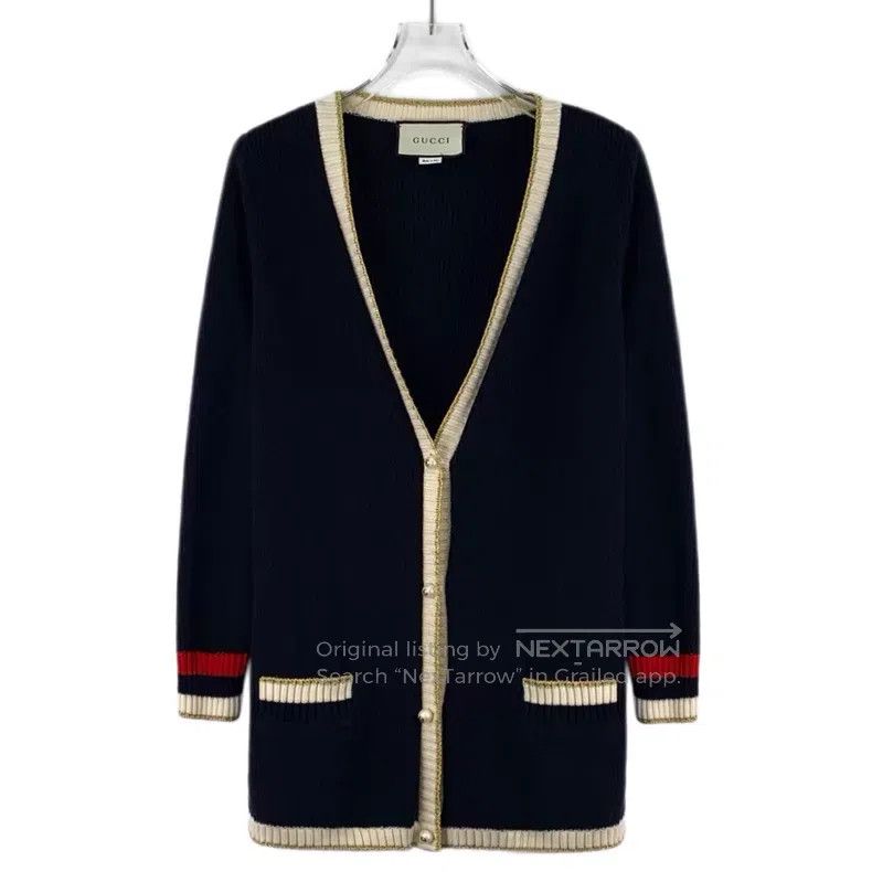 Gucci Gucci Black striped border letter embroidery cotton V-neck Size M / US 6-8 / IT 42-44 - 1 Thumbnail
