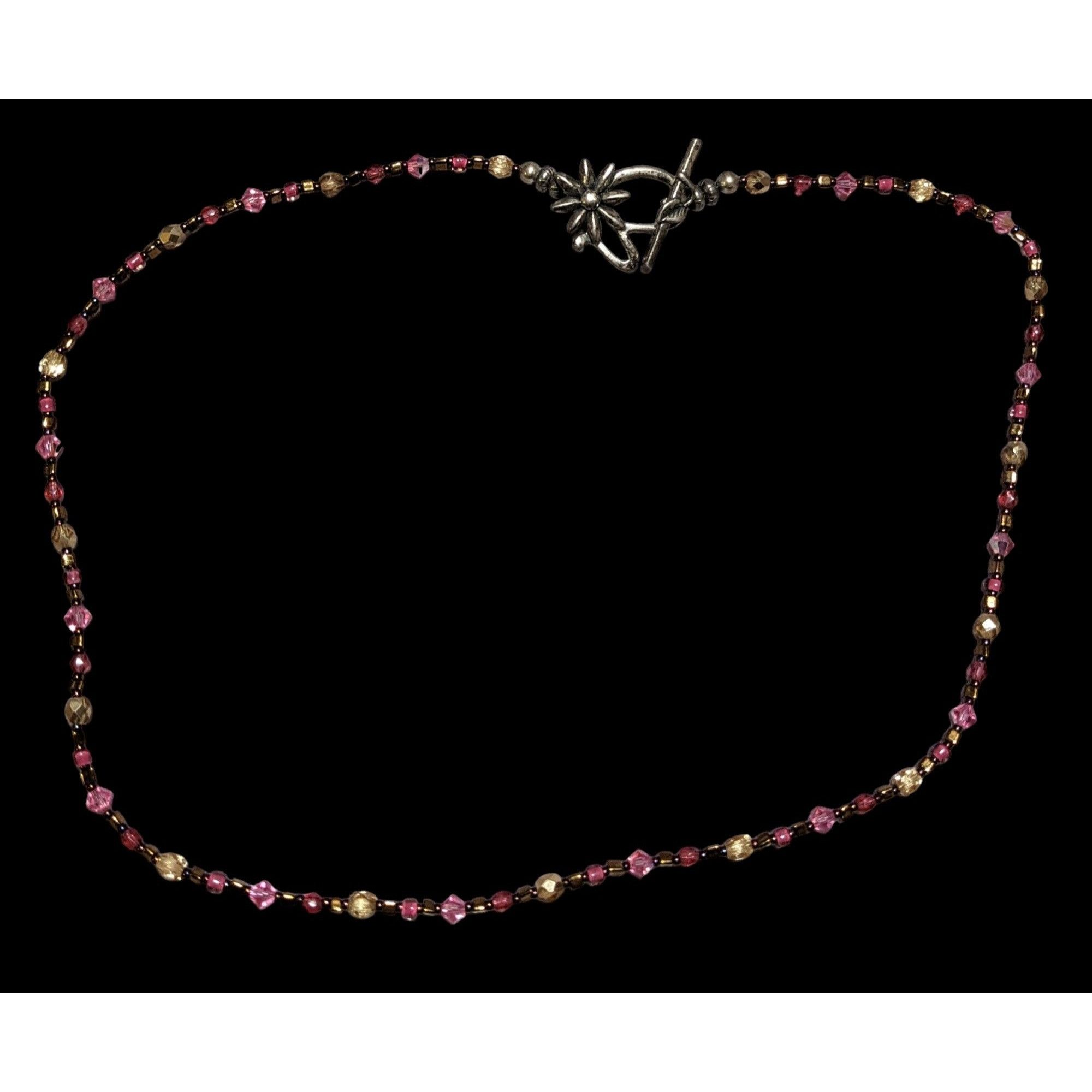 Other Vintage Handmade Pink & Gold Beaded Necklace Size ONE SIZE - 2 Thumbnail