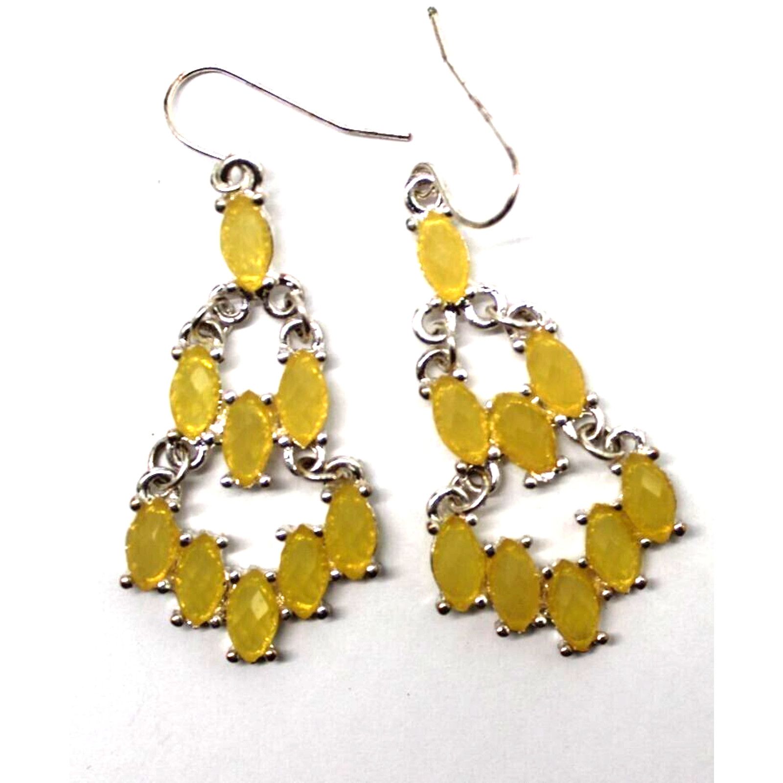 Other Yellow Plastic Marquis Cut Dangle Earrings • 2" Drop • Hook Size ONE SIZE - 3 Thumbnail