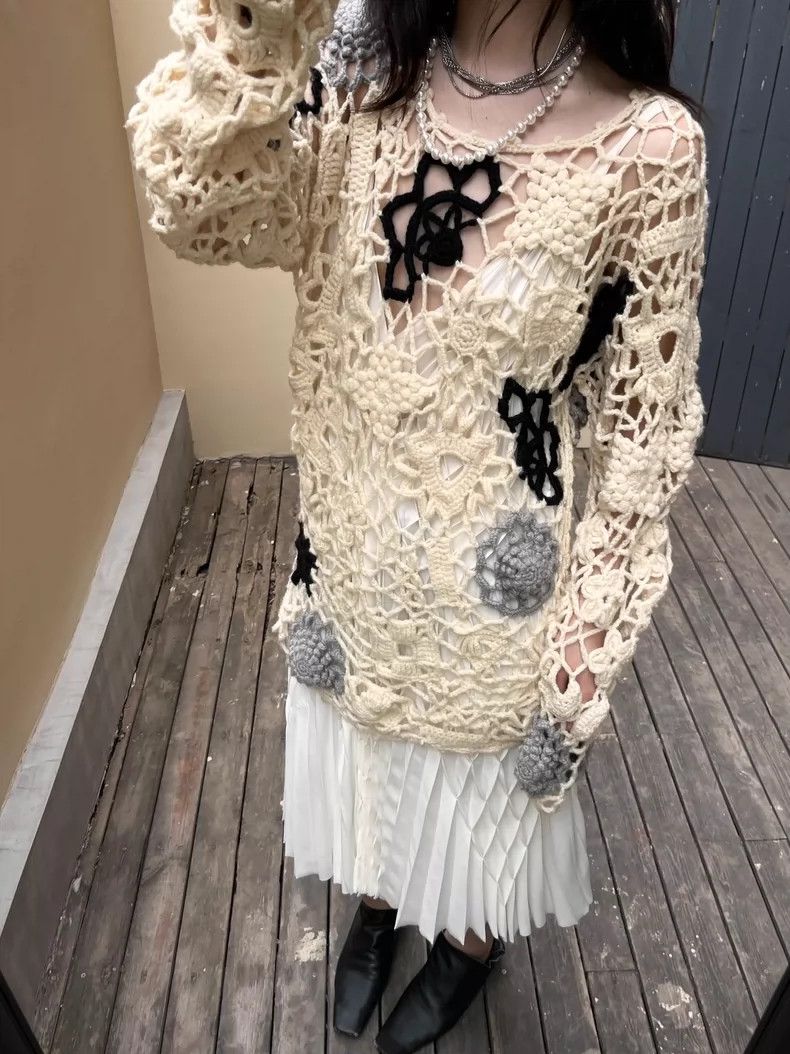 Yohji Yamamoto Yohji Yamamoto 1980s Maru Text Early Hand-made Hollowed-out Size ONE SIZE - 1 Thumbnail