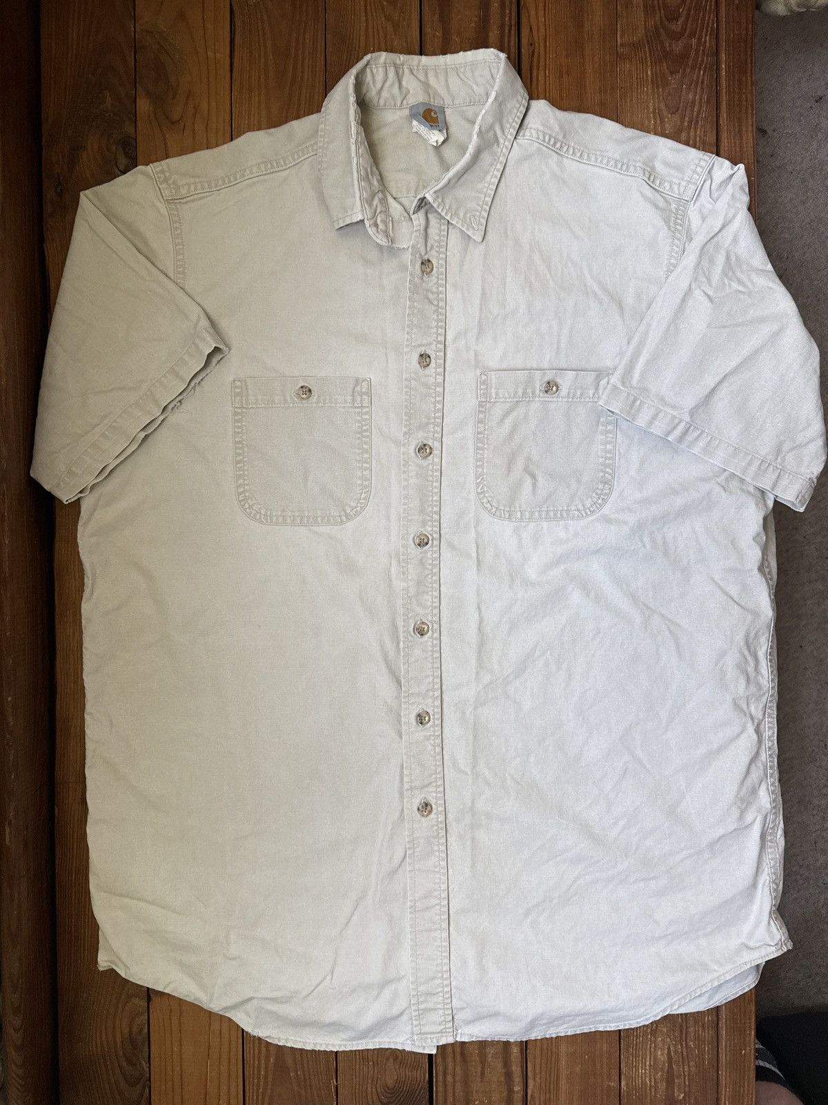 Carhartt × Vintage Vintage 90s Carhartt Usa Distressed Tan Button Shirt Size US XL / EU 56 / 4 - 1 Thumbnail