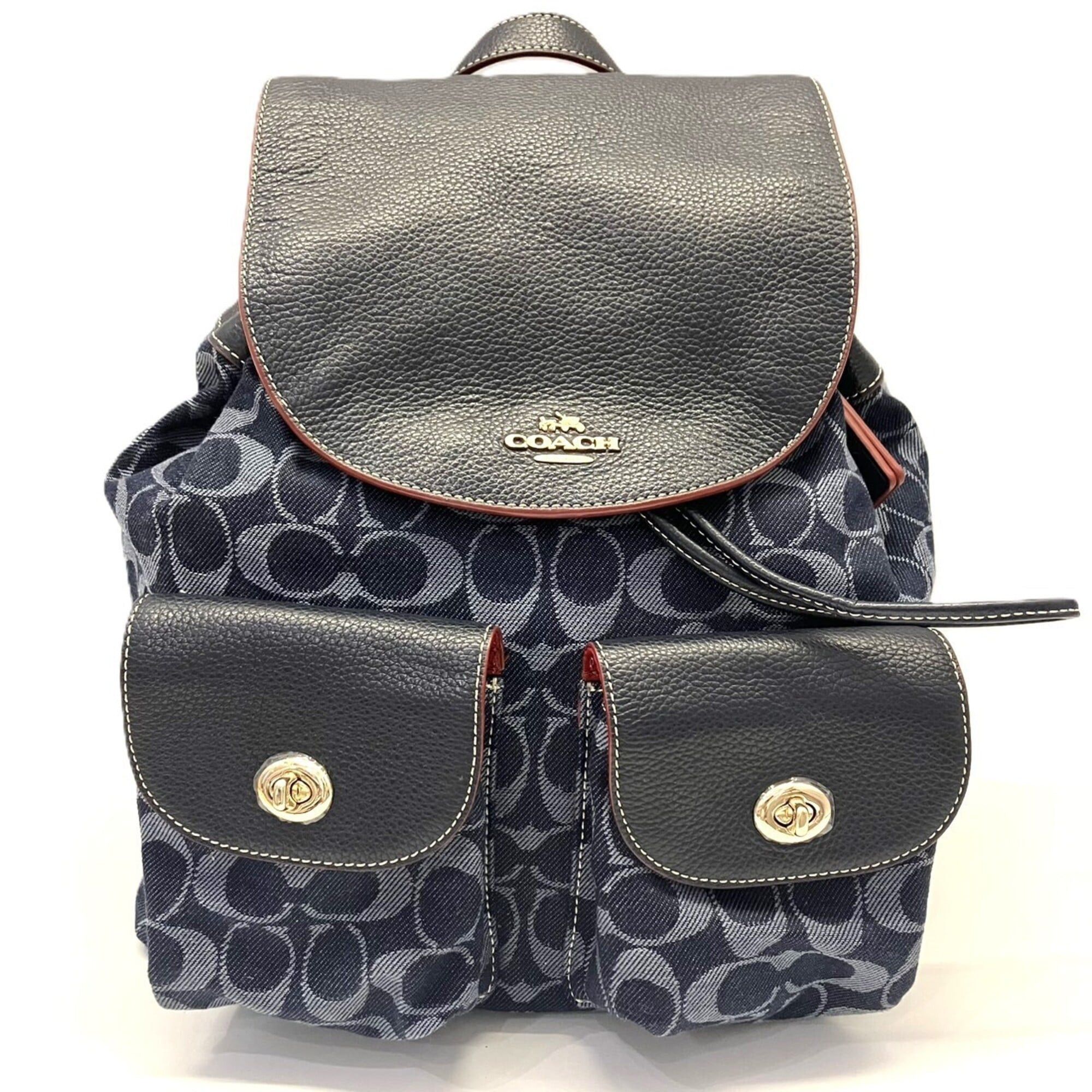 Coach Coach Signature Turnlock Backpack, Jacquard Fabric, Navy Indigo Color, F37589 COACH Size ONE SIZE - 1 Thumbnail
