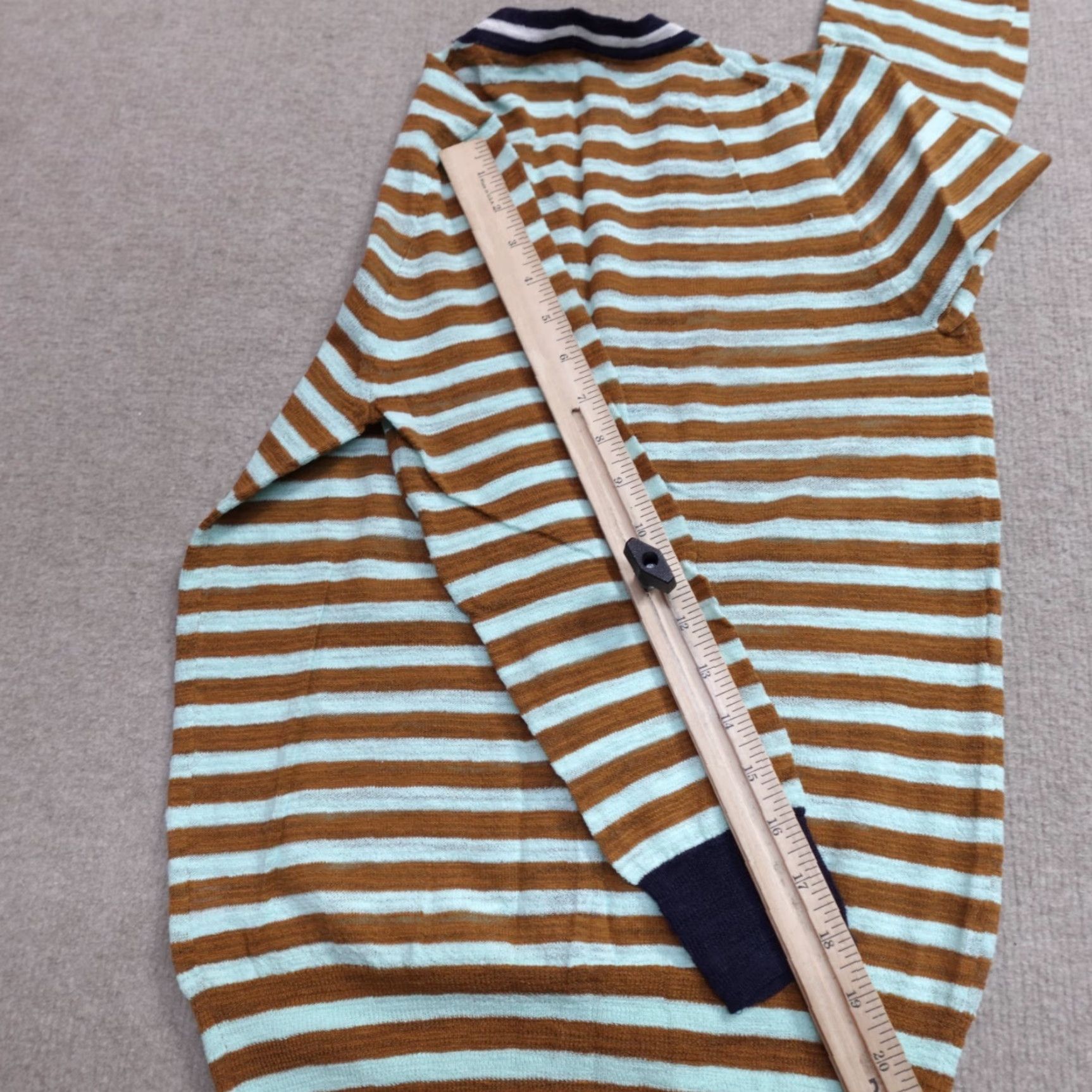 J.Crew J.Crew Cardigan Sweater Womens Small Brown Blue Lightweight Button Front Striped Viscose Long Sleeve Regular Size Women Size S / US 4 / IT 40 - 7 Thumbnail