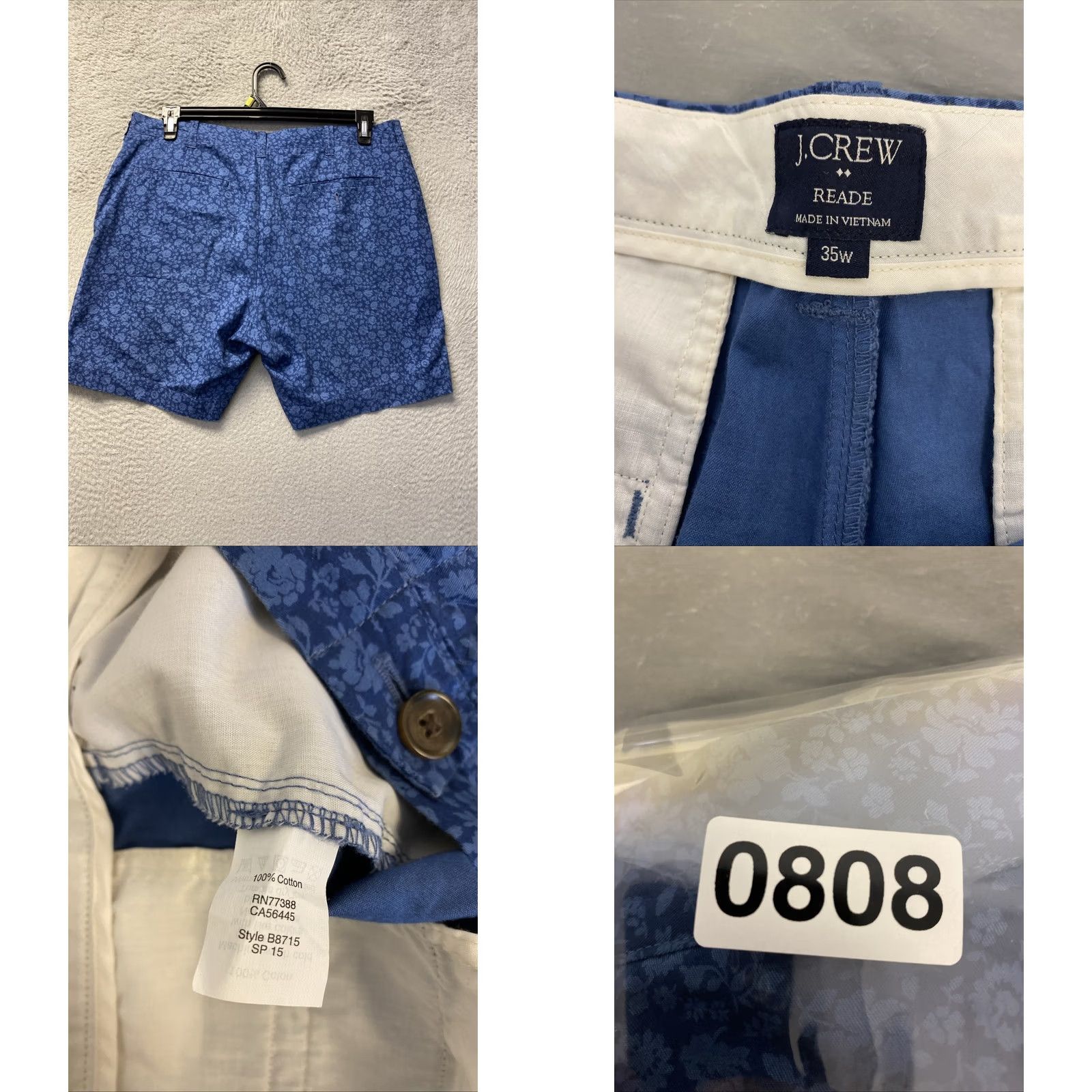 J.Crew J.CREW Men Shorts Size 35 Blue Chino Flower Pockets Flat Front Button 7 Inseam Regular Mens Size US 35 - 8 Thumbnail