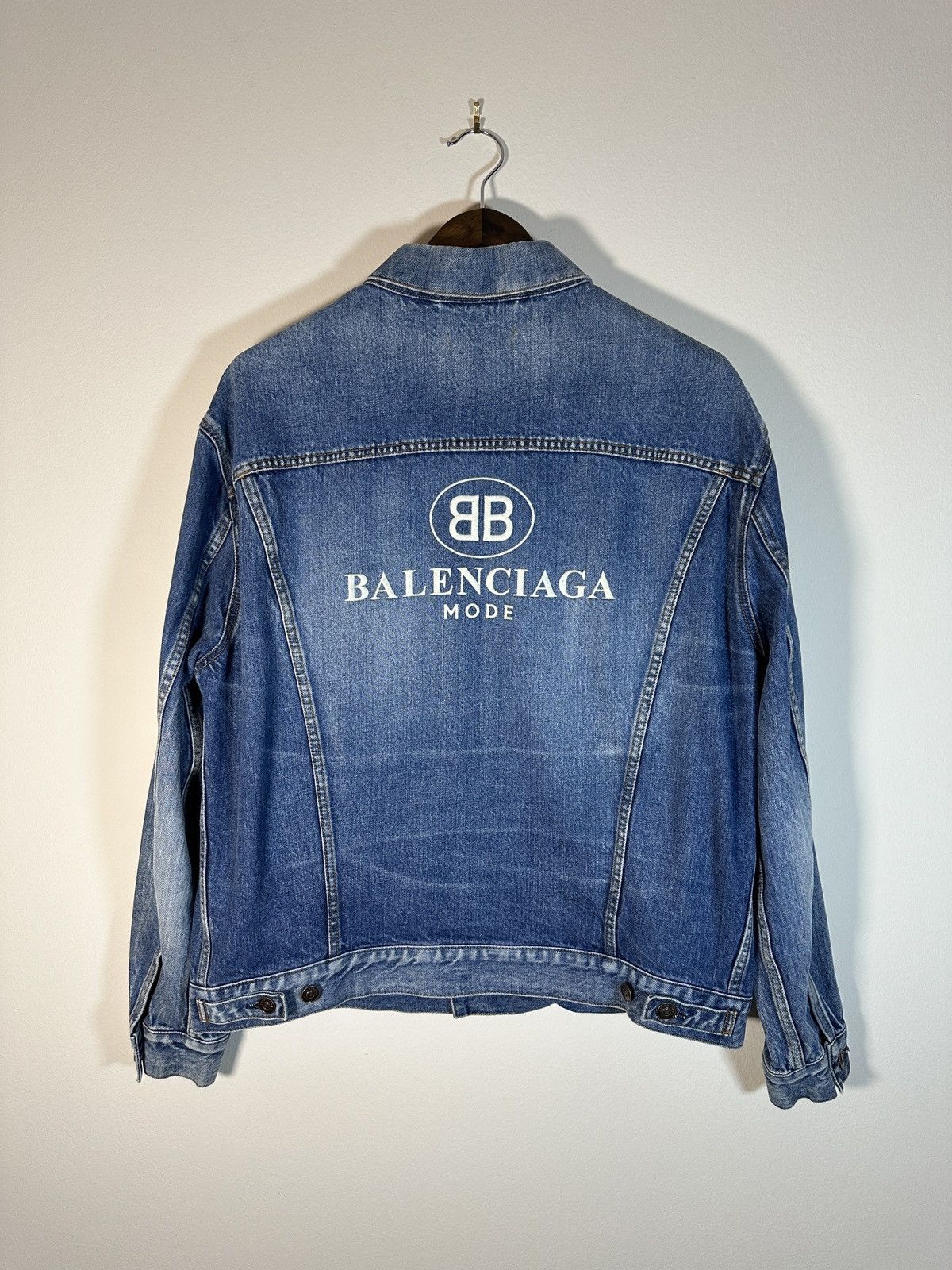 Image of Balenciaga Mode Like A Man Japanese Denim Jacket Size 46 in Blue, Men's