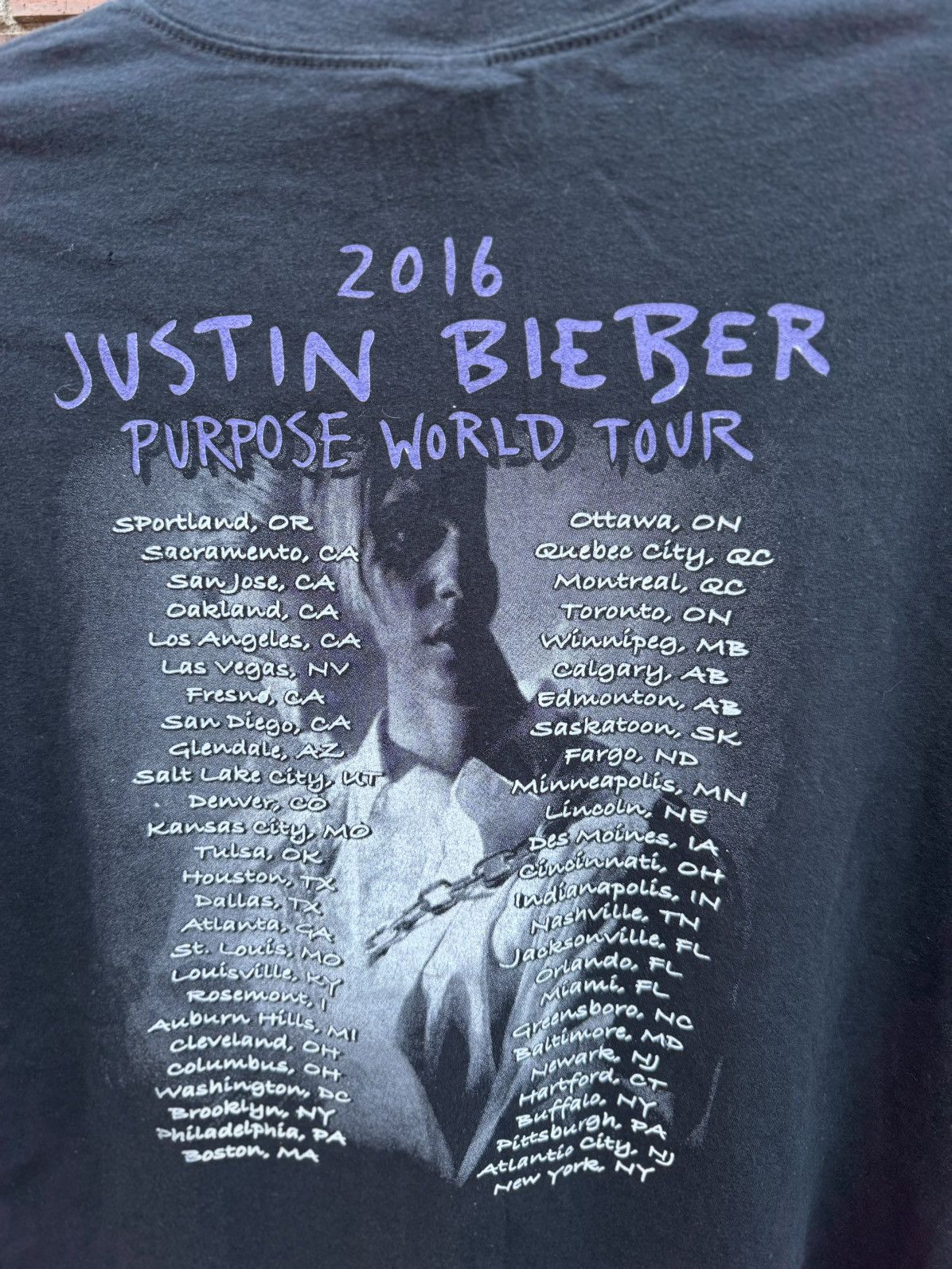 Gildan Justin Bieber 2016 Purpose World Tour T Shirt Black S/S Size US L / EU 52-54 / 3 - 5 Thumbnail