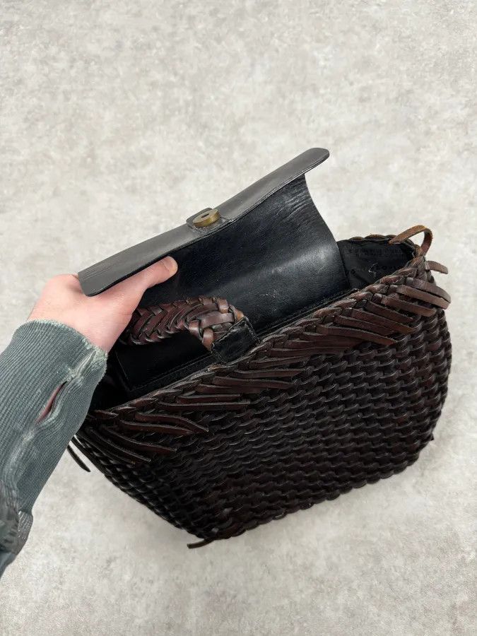 Jean Paul Gaultier 2000 Jean Paul Gaultier Woven Fringe Brown Leather Bag Size ONE SIZE - 7 Thumbnail