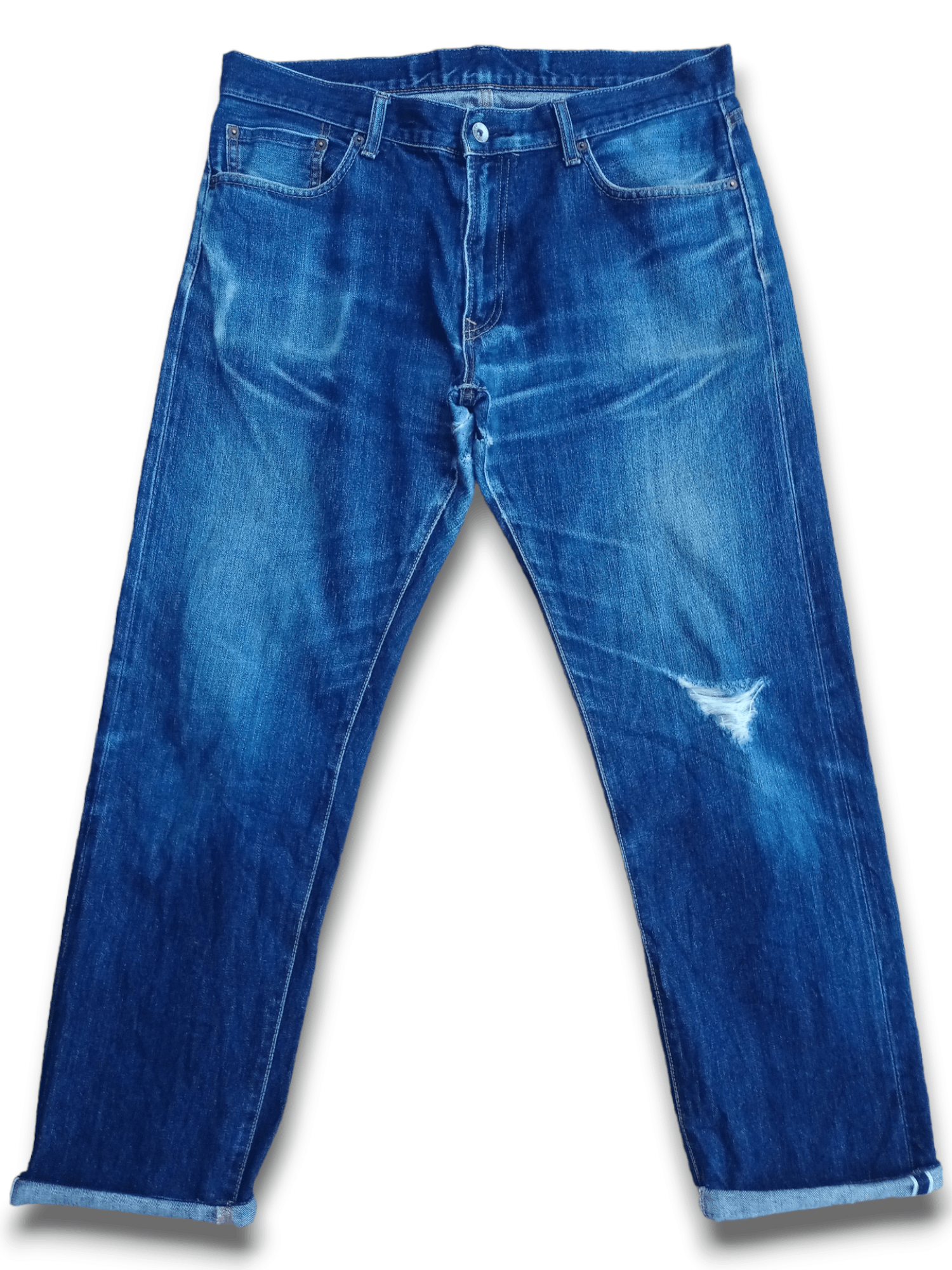 Japanese Brand × Uniqlo Vintage Japanese Uniqlo Selvedge Distressed Loose Jeans Size US 35 - 1 Thumbnail
