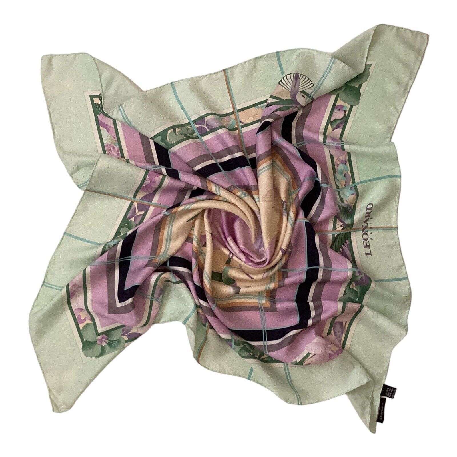 Leonard Paris LÉONARD PARIS Purple Floral BIRD Print Scarf Silk Italy 34.5 Size ONE SIZE - 2 Thumbnail