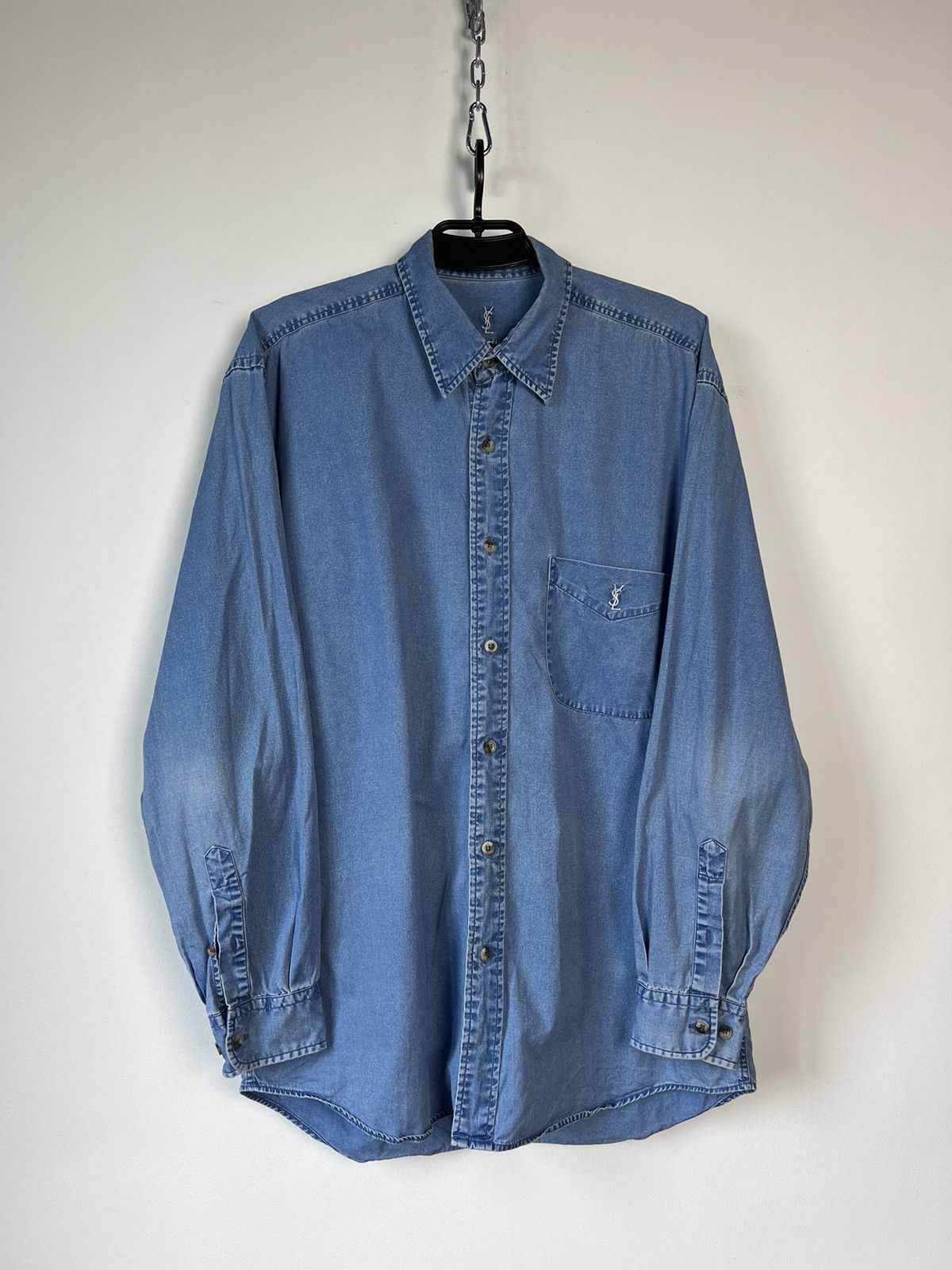 image of YSL YVES Saint Laurent Faded Denim Shirt Size L, Men's