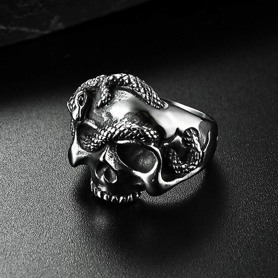 Jewelry × Vintage Retro Goth Skull Snake Ring Size ONE SIZE - 3 Thumbnail
