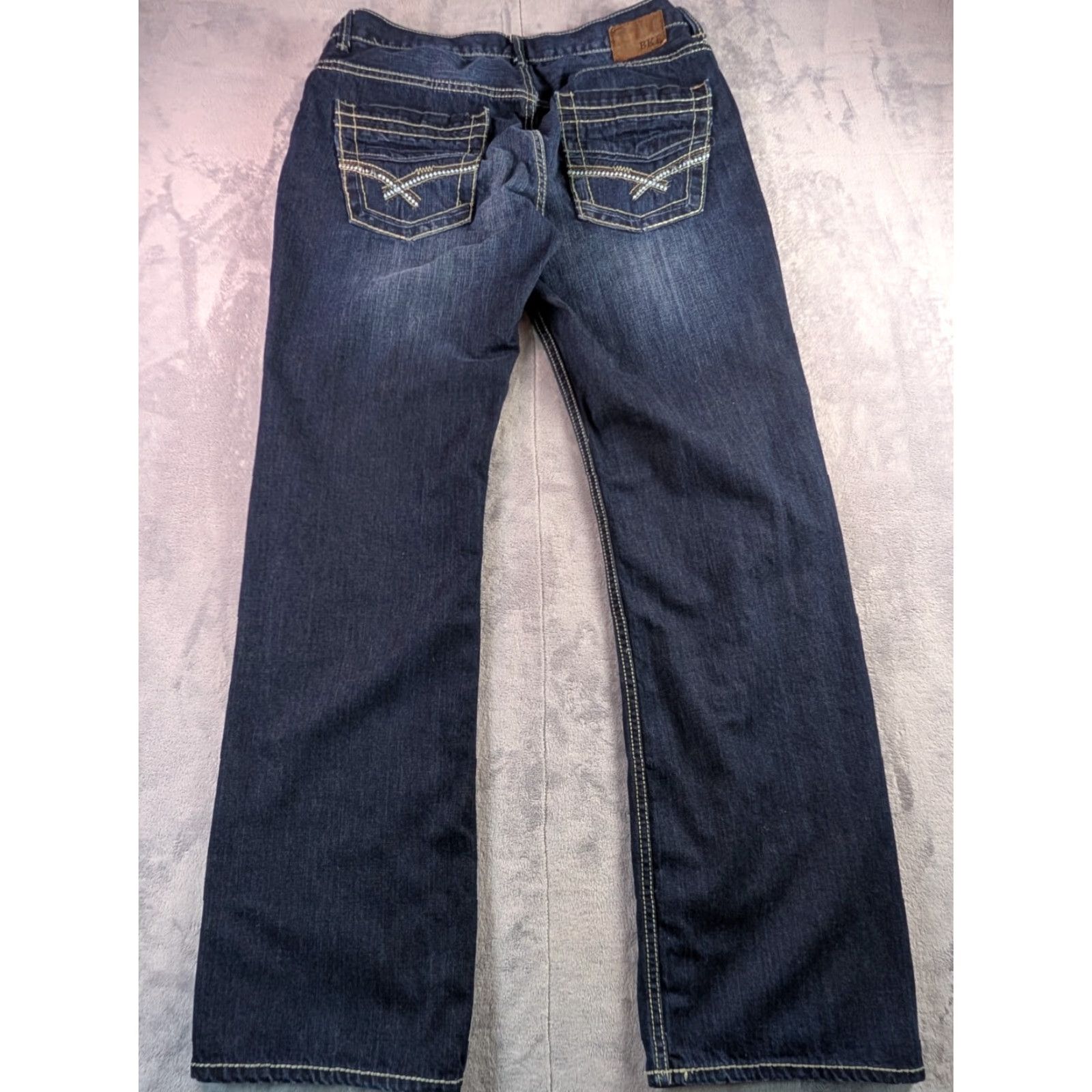 Vintage BKE Carter Jeans Men's 36L Cotton Blend Stretch Denim Straight Blue 5-Pocket Logo Buckle Bke Modern Fit Regular Jeans Mens Size US 36 / EU 52 - 4 Thumbnail