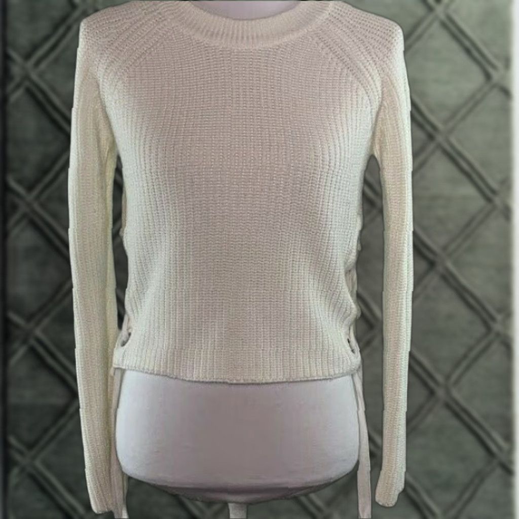 Both BLUE BLUSH Womens Size S Top Pullover Sweater Crew Neck Both Side Tie Crop White Size S / US 4 / IT 40 - 1 Thumbnail