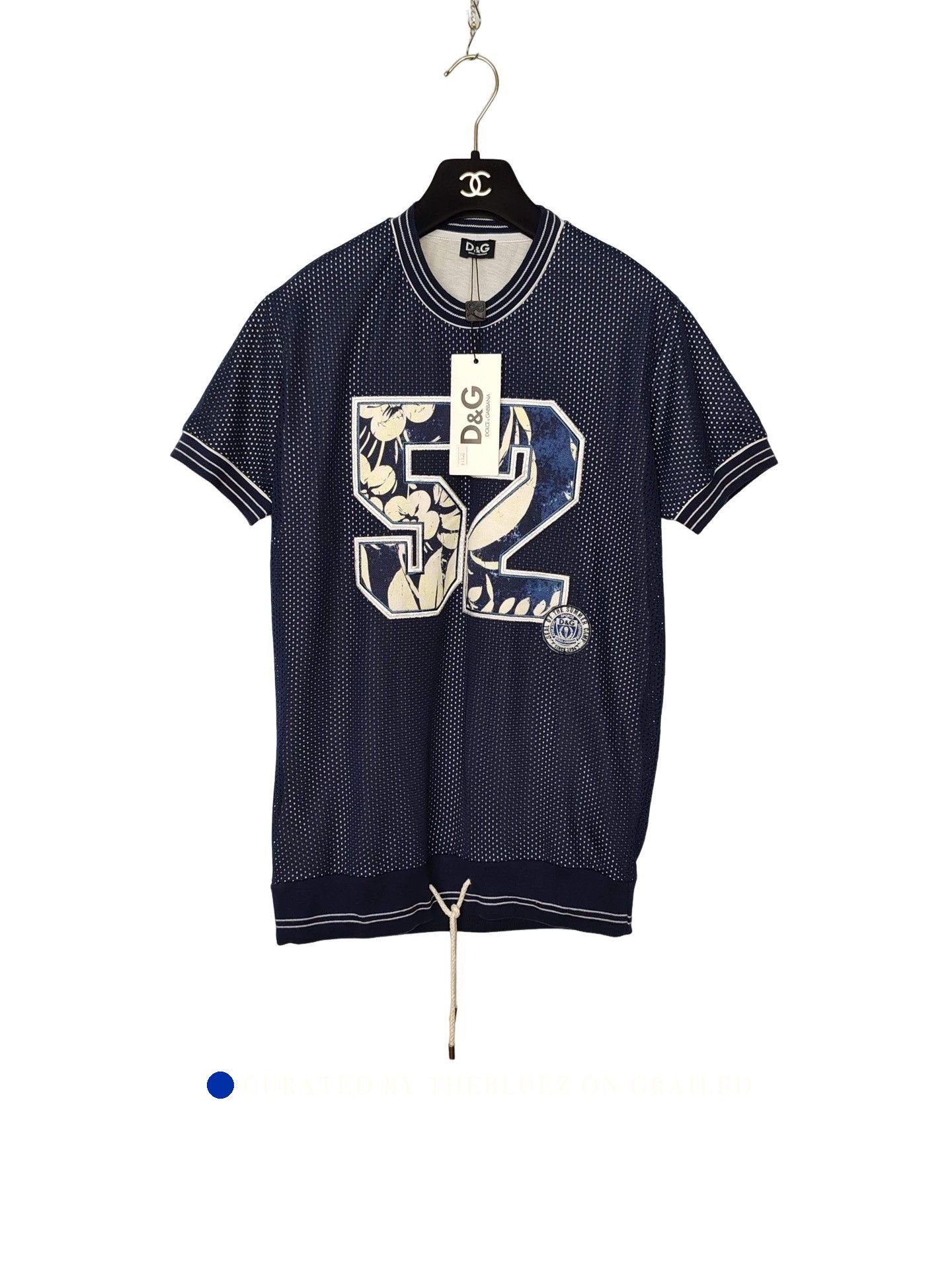 Dolce & Gabbana Blue Short-Sleeve Mesh Shirt with Number & Floral Print Size US S / EU 44-46 / 1 - 1 Thumbnail