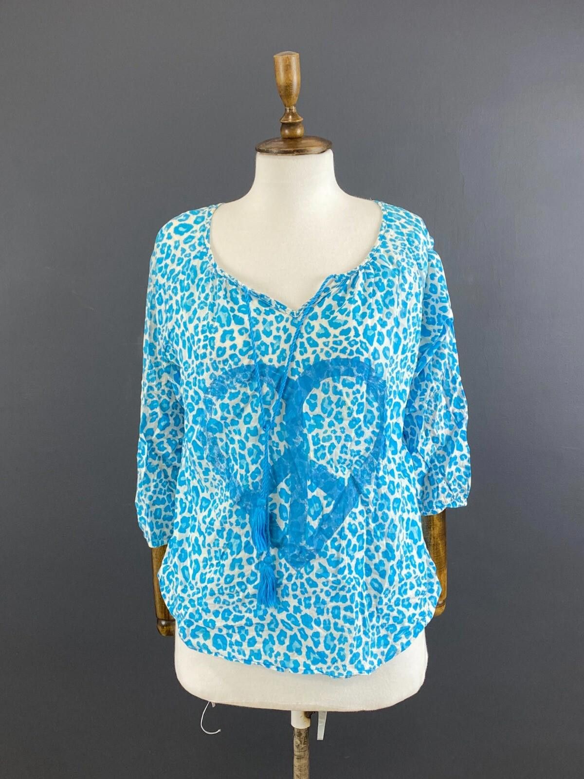 Designer Emily Van Den Bergh Blue Leopard Blouse Shirt Size 38 / S Size M / US 6-8 / IT 42-44 - 1 Thumbnail