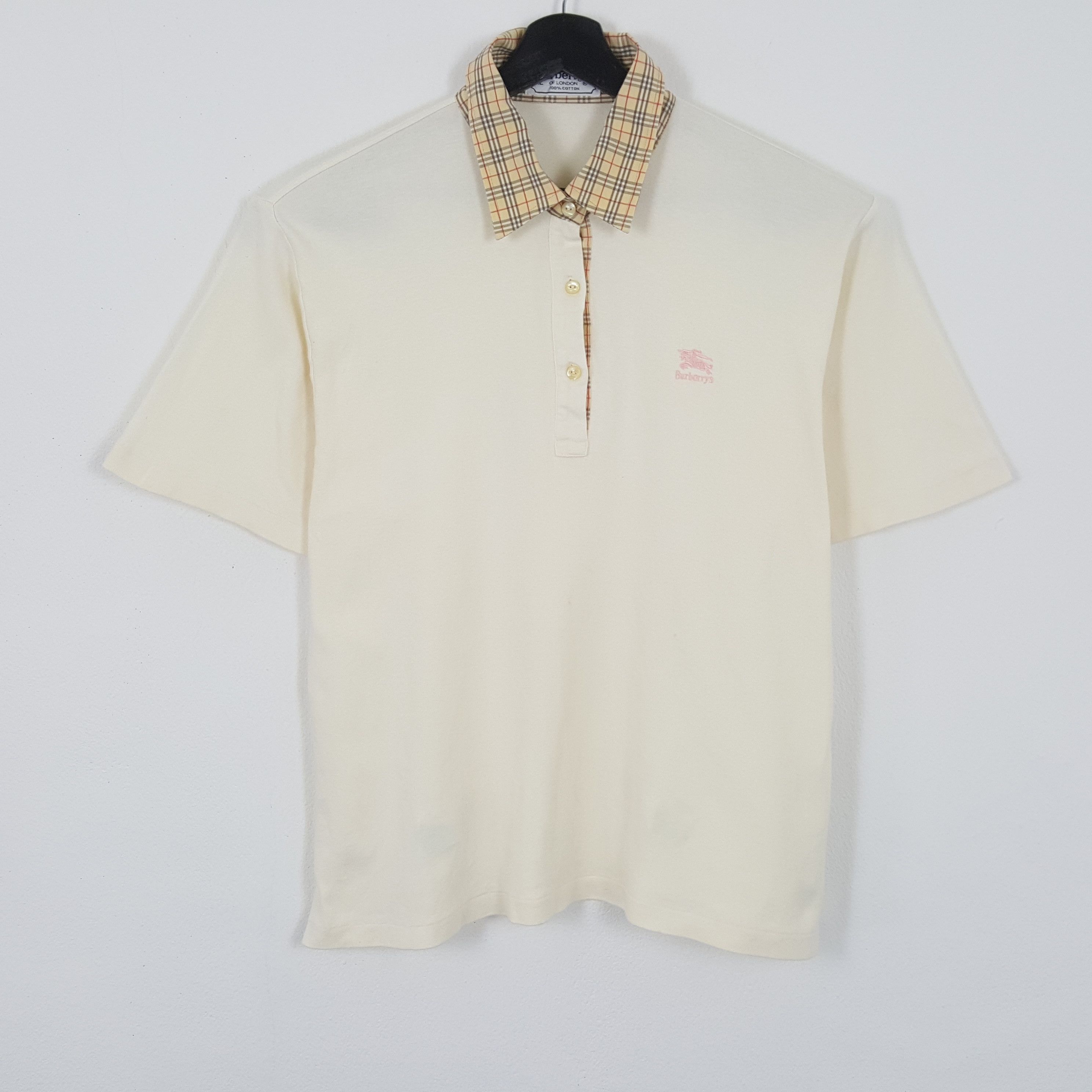 image of Burberrys Luxury Brand Nova Check Casual Polos in Cream, Men's (Size XL)