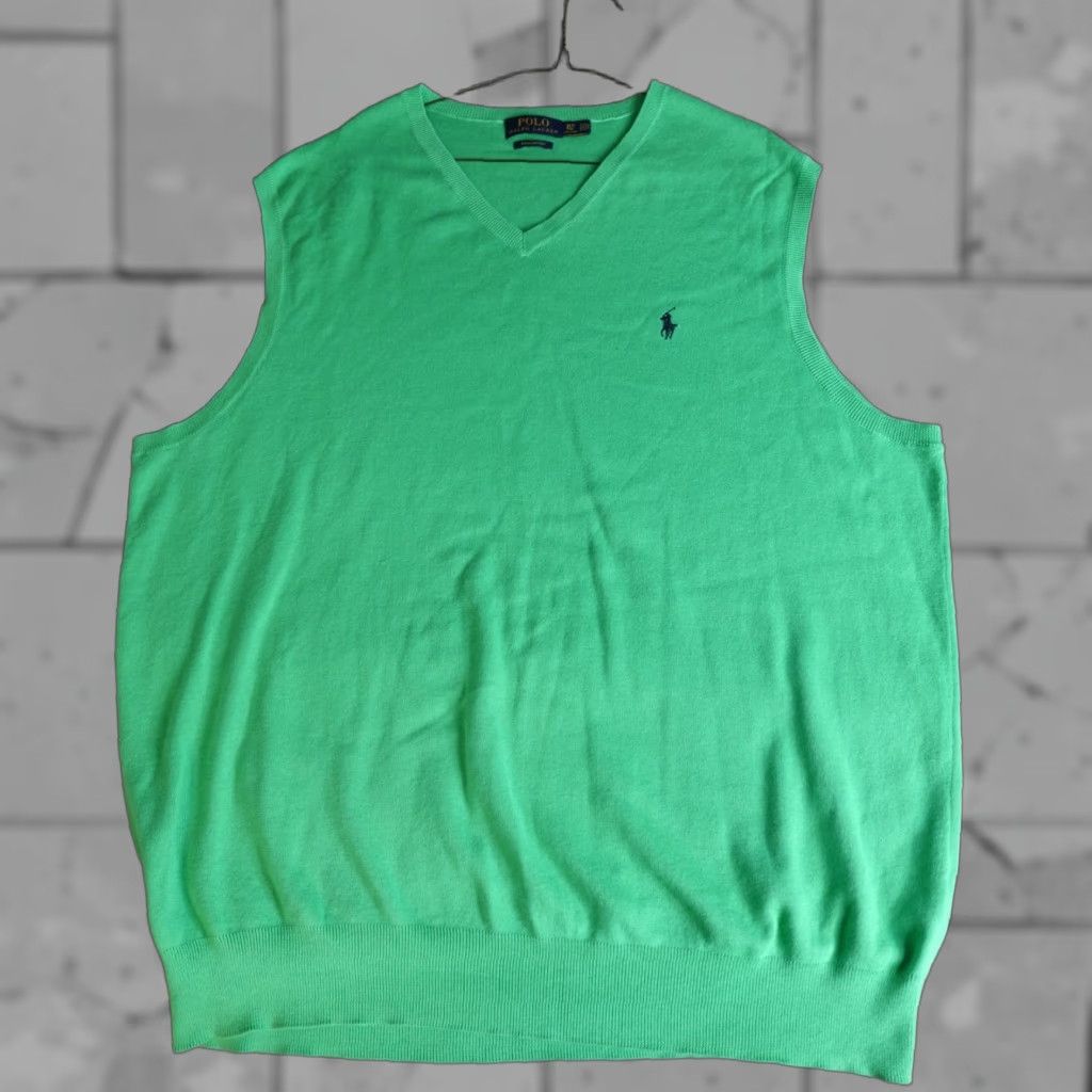 Polo Ralph Lauren Polo Ralph Lauren Sweater Vest XLT Green Solid V-Neck Pima Preppy Sleeveless Knit Men Vest Size US XL / EU 56 / 4 - 1 Thumbnail
