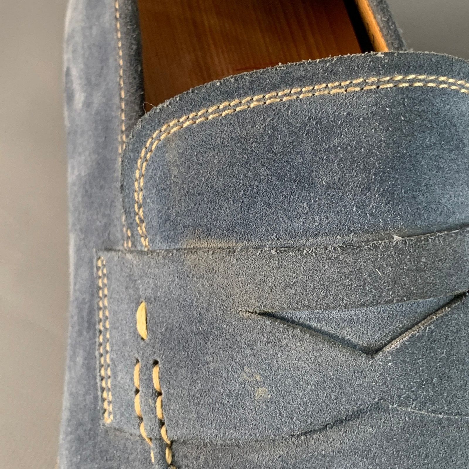 Magnanni Size 11 Blue Grey Contrast Stitch Suede Penny Loafers Size US 11 / EU 44 - 10 Thumbnail
