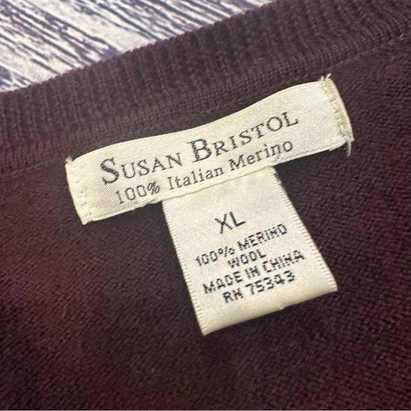 Vintage Susan Bristol 100% Merino Wool Button Sleeve Burgundy Sweate ...