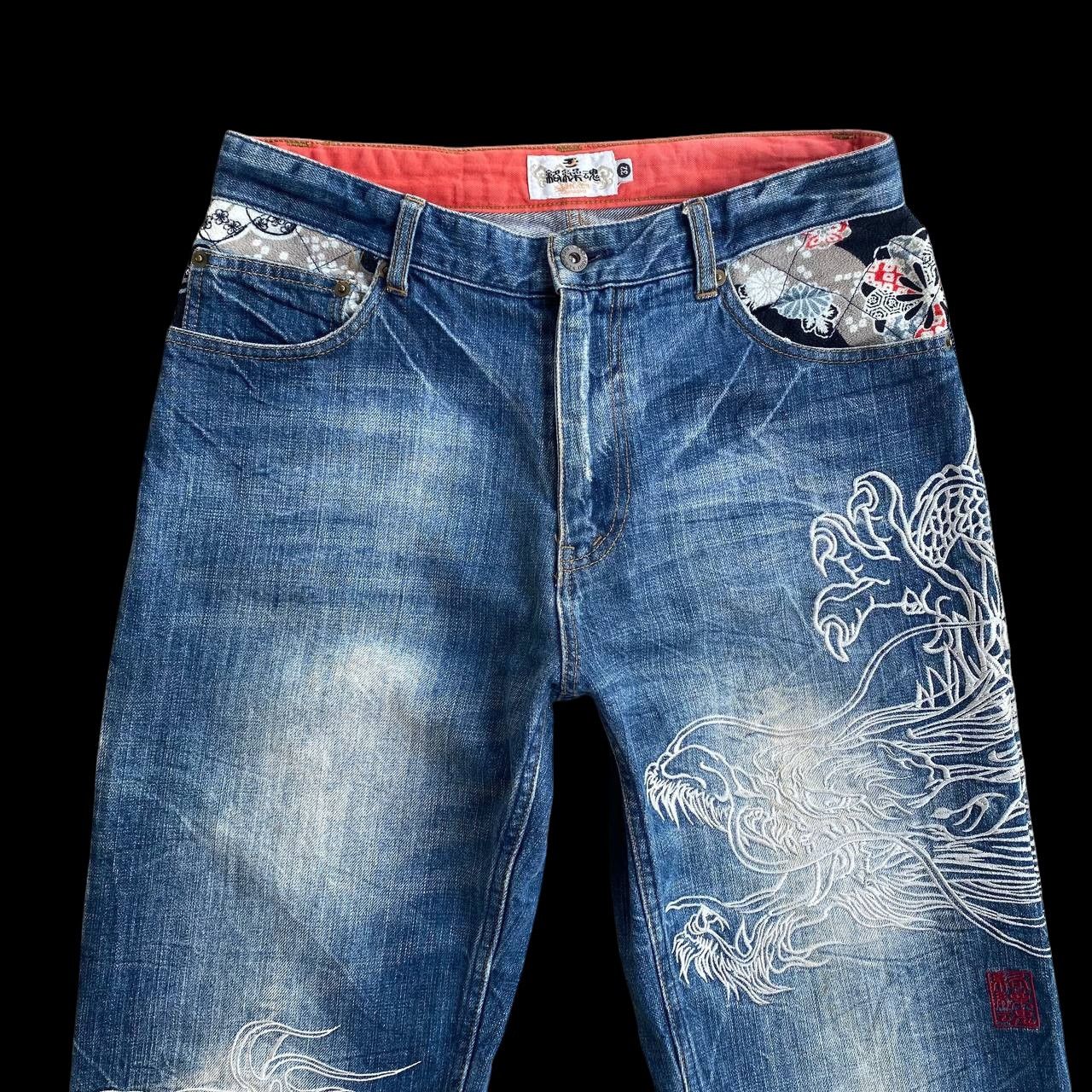 Japan Blue × KOJIMA GENES VINTAGE KARAKURI TAMASHI ECCENTRIC ICONIC DRAGON EMBROIDERED Size US 31 - 12 Thumbnail