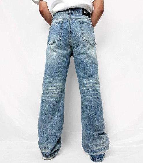 Jean Men's straight washed blue distressed casual vintage jeans Size US 32 / EU 48 - 2 Thumbnail