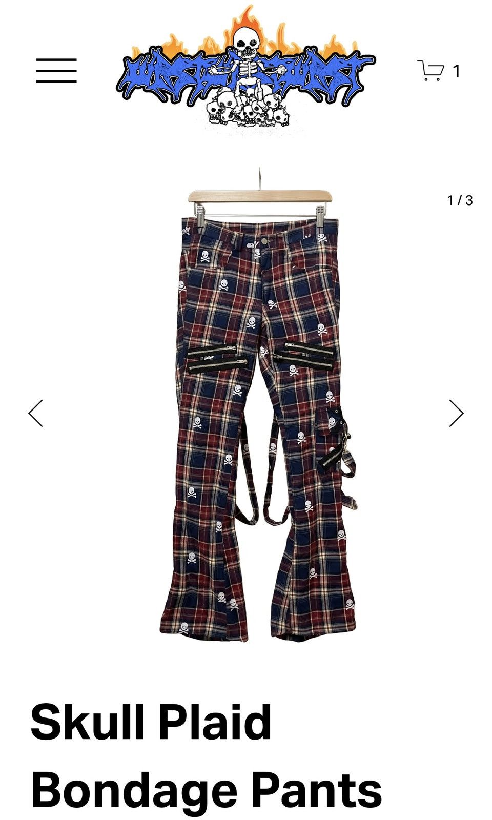 Undercover Wrstwrstwrst skull plaid bondage flared pants Size US 32 / EU 48 - 3 Thumbnail