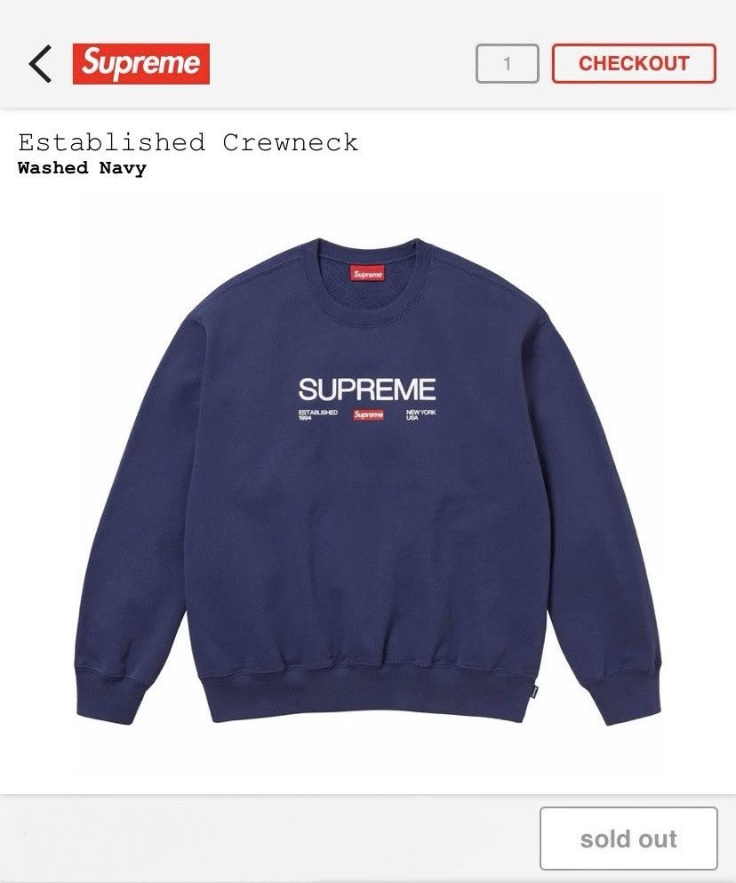 image of Supreme Established Crewneck Navy, Men's (Size Medium)