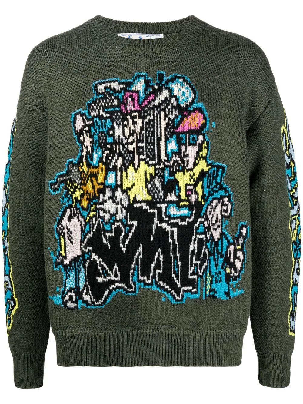 o1gr1nt1124 Graffiti Pupp Chunky Knit Crewneck Sweater