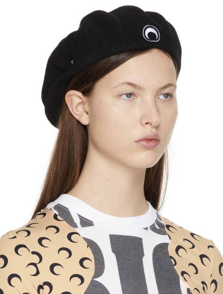 Marine Serre Marine Serre Black Embroidered Beret Size ONE SIZE - 6 Thumbnail