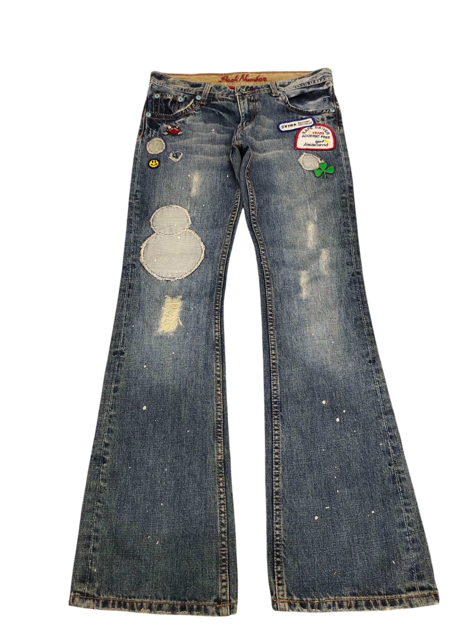 Flare Jeans Back Number Patches Clawmark Distress Bootcut