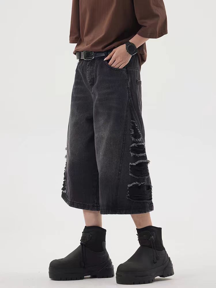 Japanese Brand × Vintage Washed and distressed baggy denim shorts Size US 33 - 2 Thumbnail