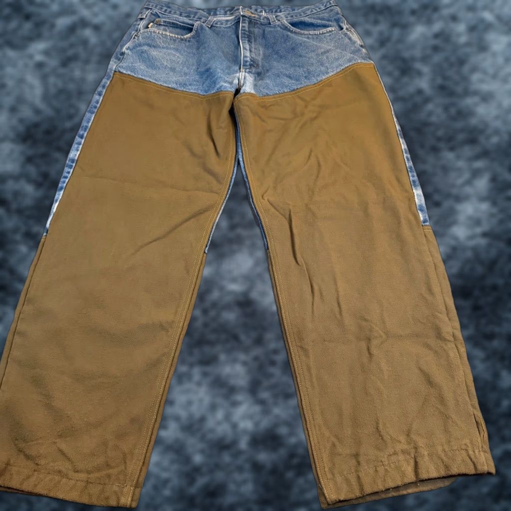 Vintage LL Bean Upland Field Jeans Denim Blue Olive Canvas 5-Pocket Mens 35x29 Straight Jeans Mens Regular Denim Cotton Size US 35 - 1 Thumbnail