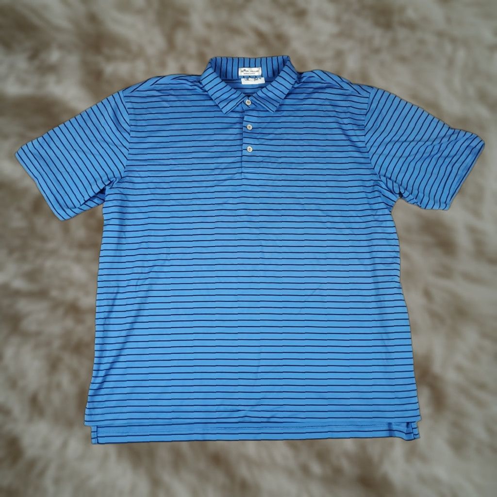 Peter Millar Peter Millar Polo Shirt Mens XL Blue Striped Short Sleeve Polo Button Front Logo Classic Preppy Golf Casual Shirt Size US XL / EU 56 / 4 - 1 Thumbnail