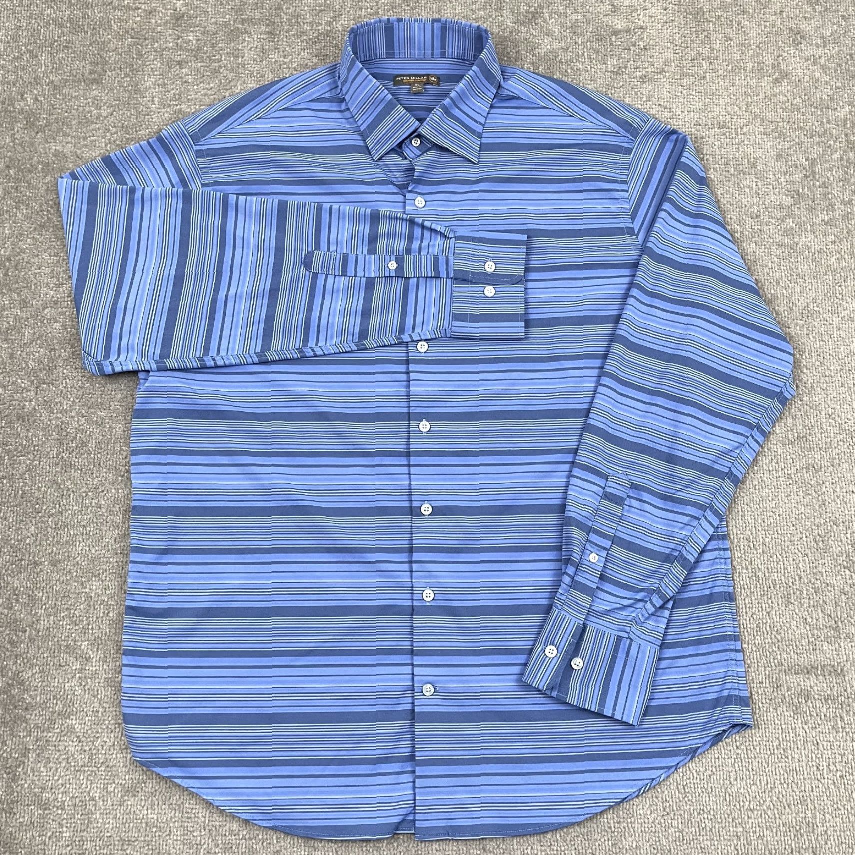 Peter Millar Peter Millar Shirt Mens XL Blue Striped Performance Button Summer Comfort Size US XL / EU 56 / 4 - 3 Thumbnail