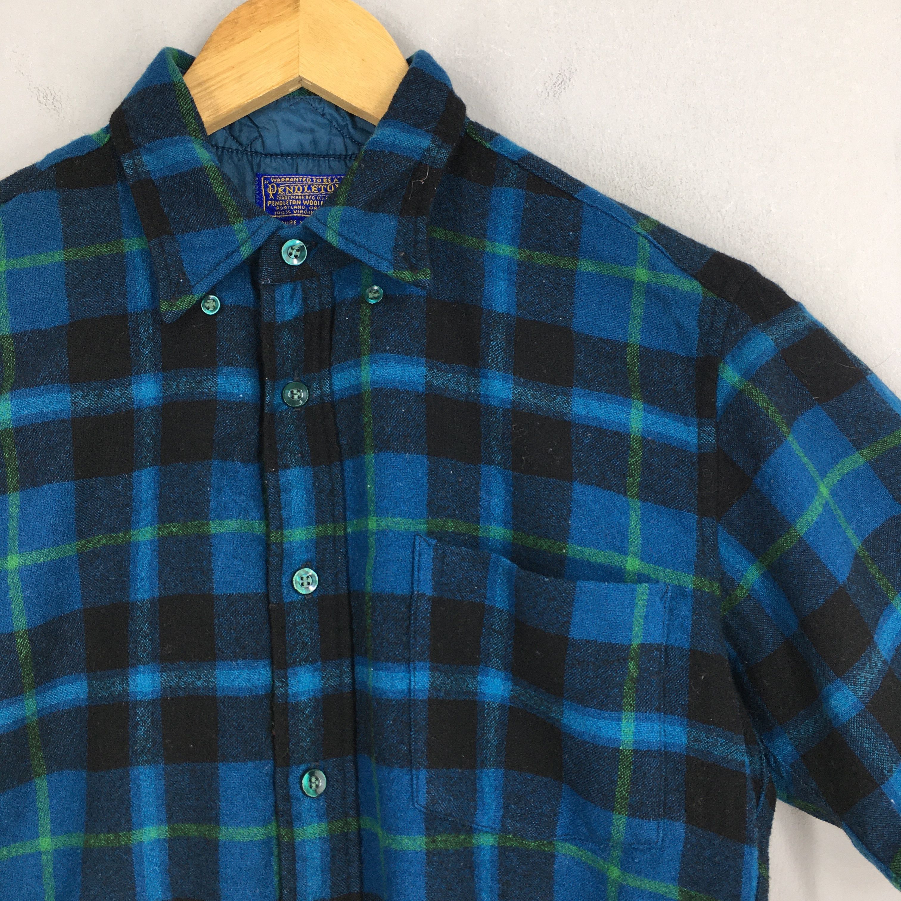 Flannel × Pendleton × Vintage Pendleton Plaid Shadow Blue Checkered Wool Flannel Shirt M Size US M / EU 48-50 / 2 - 2 Thumbnail